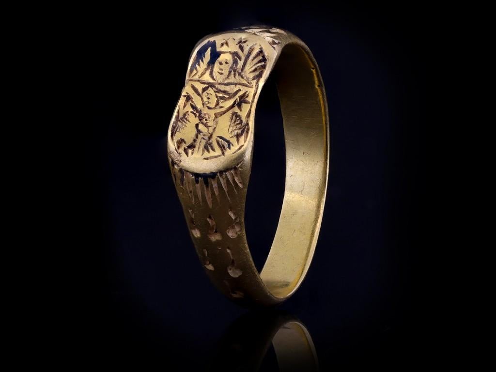 Women's or Men's Late Medieval Iconographic Ring Depicting the Holy Trinity, circa 1470-1480 For Sale