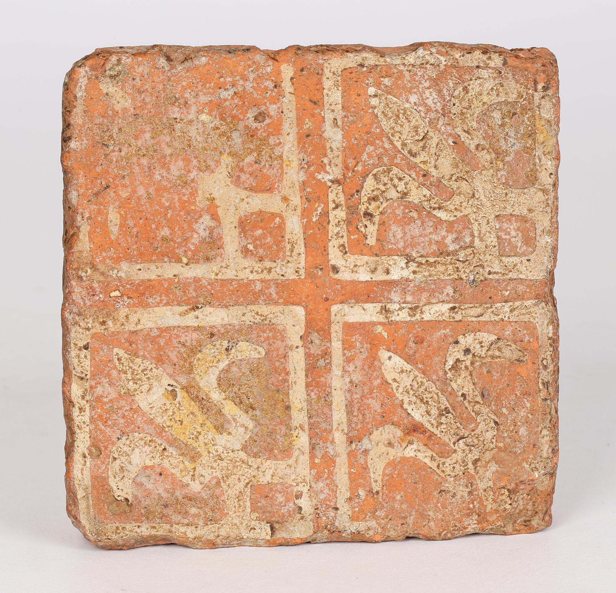 Late Medieval Terracotta Tile with Fleur De Lis Pattern 1