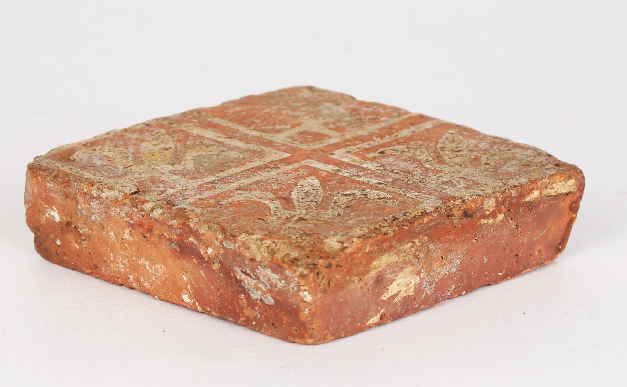 Late Medieval Terracotta Tile with Fleur De Lis Pattern 4