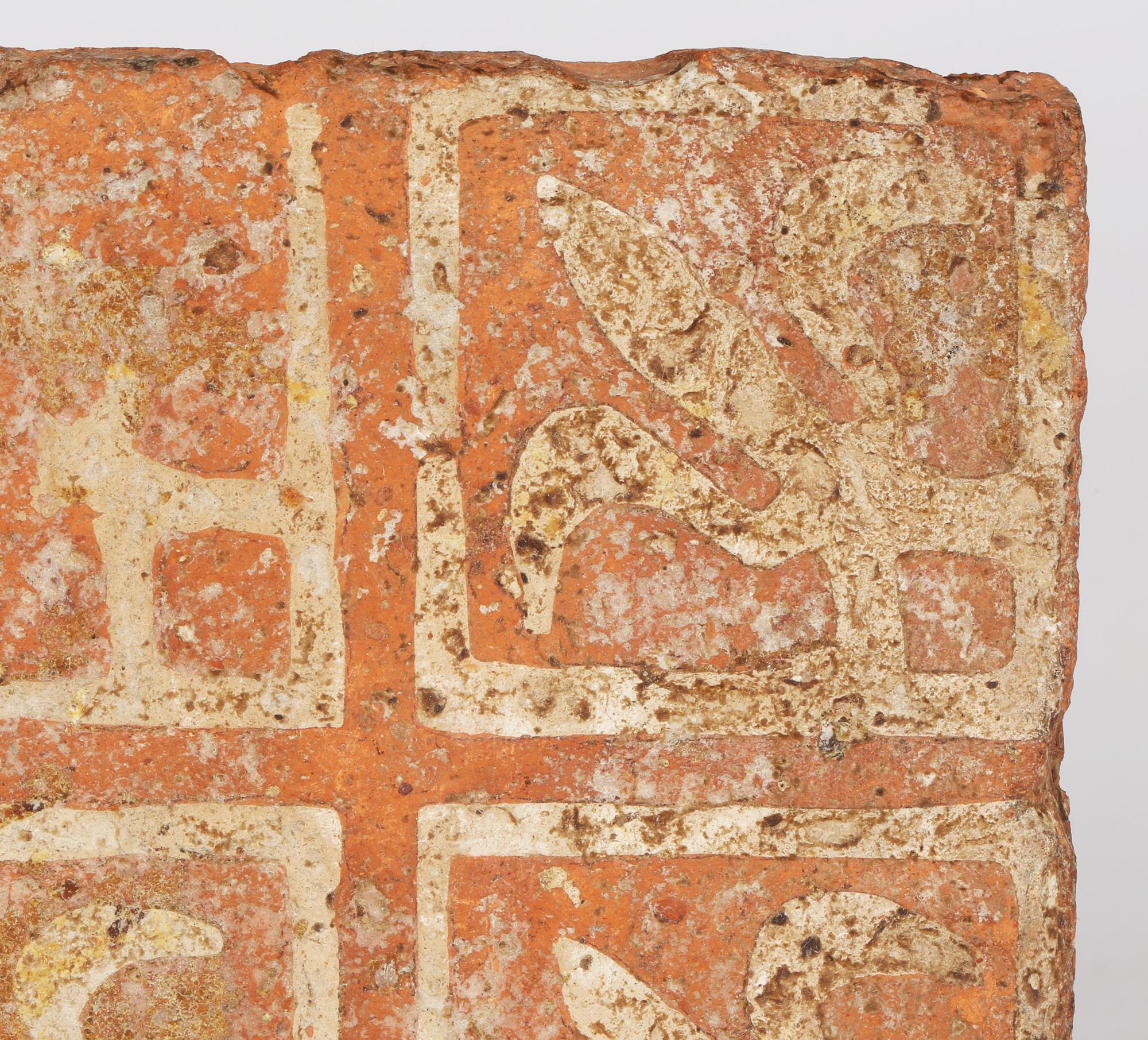 English Late Medieval Terracotta Tile with Fleur De Lis Pattern