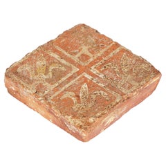 Late Medieval Terracotta Tile with Fleur De Lis Pattern