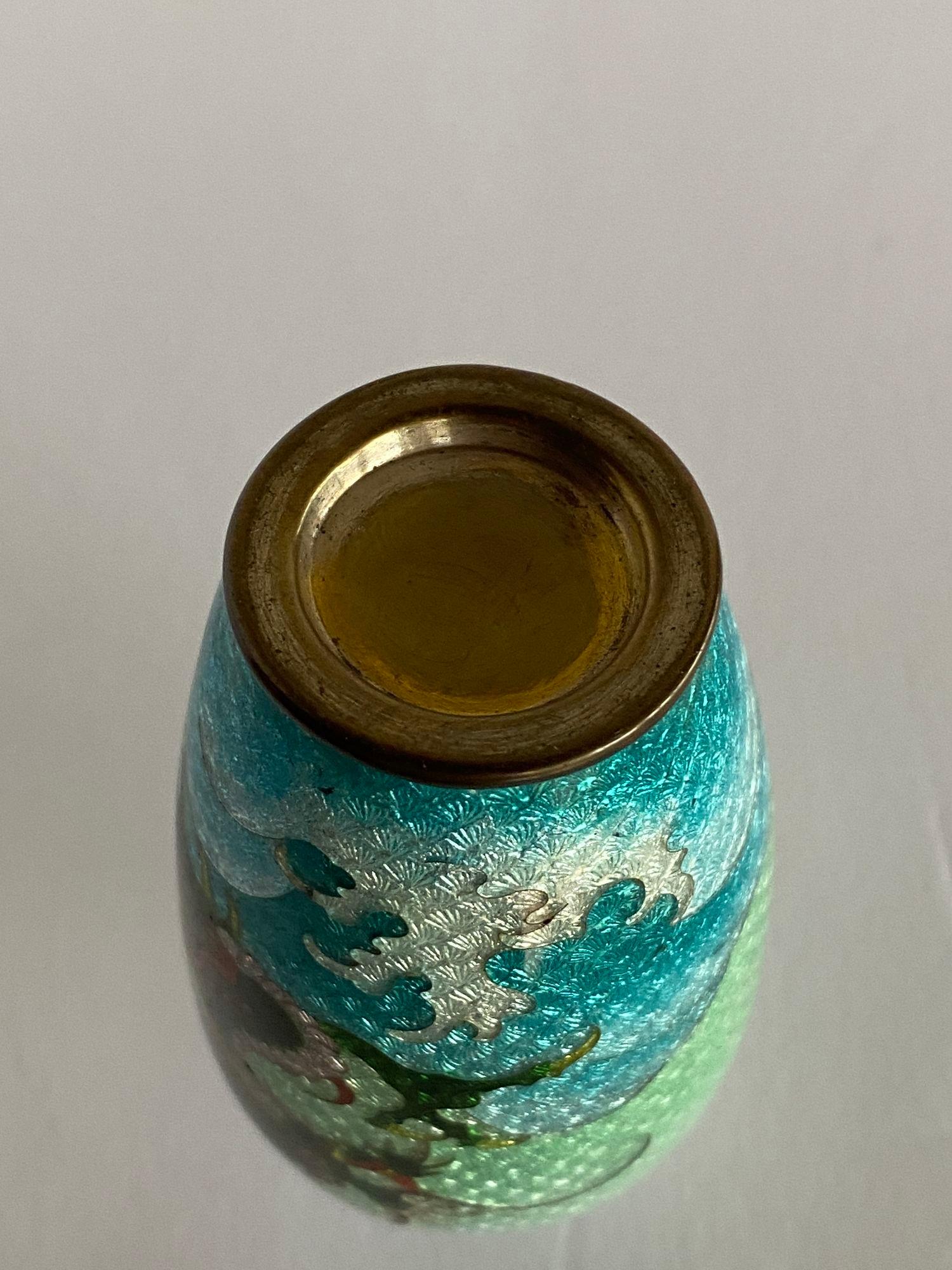 Late Meiji Era Brass Japanese Dragon Cloisonné Vase For Sale 1