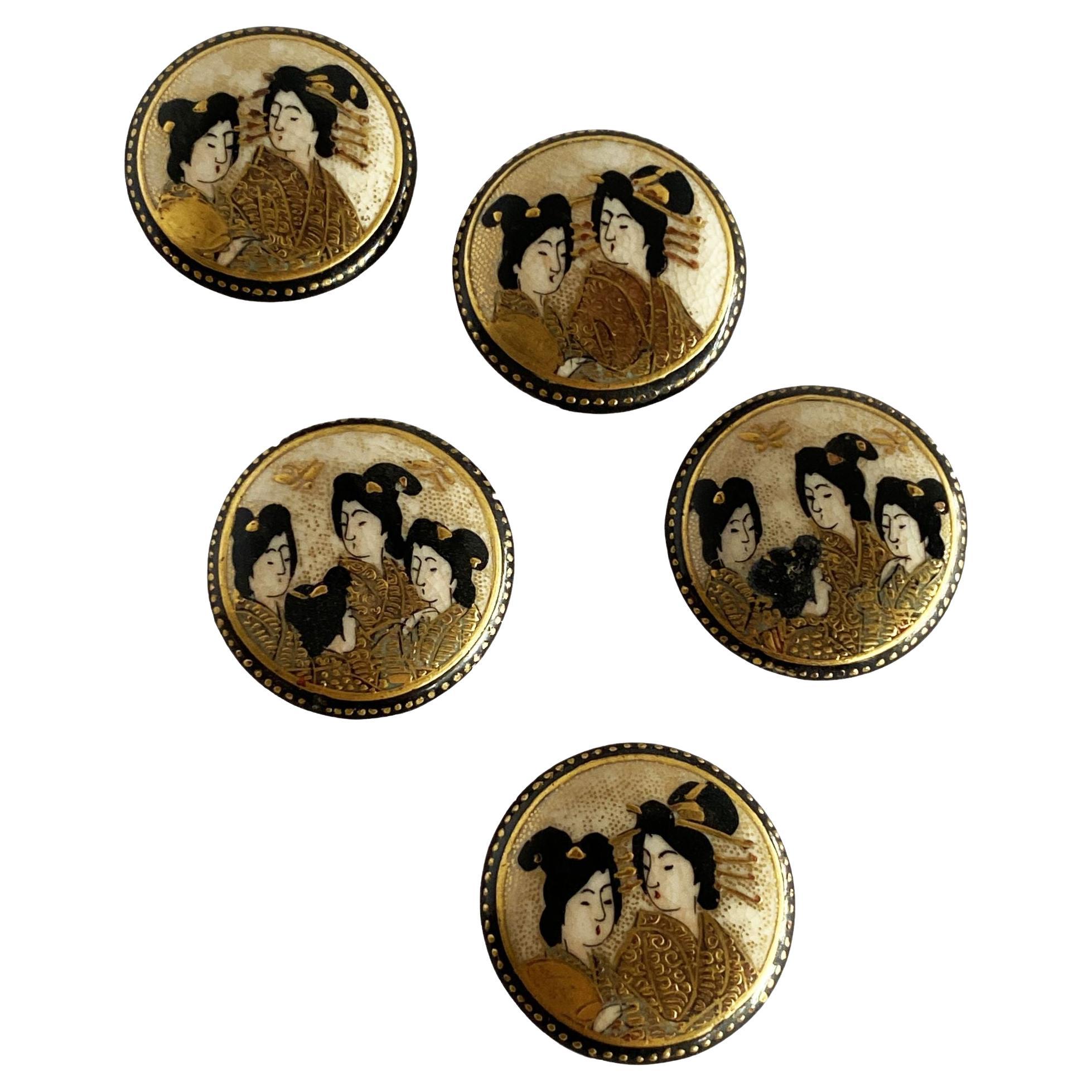 Geisha Buttons Set of 6 Hand Printed *Special Price* FREE US SHIPPING 