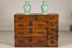 Late Meiji Japanese Keyaki Merchant Tansu Chest with Iron Fittings
