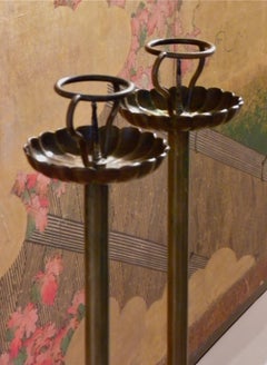 Late Meiji Pair of Copper Shokudai 'Candlestick' for Altar Use