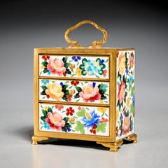 Late Meji Period Japanese Cloisonné Miniature 3 Drawer Chest by Inaba Nanaho