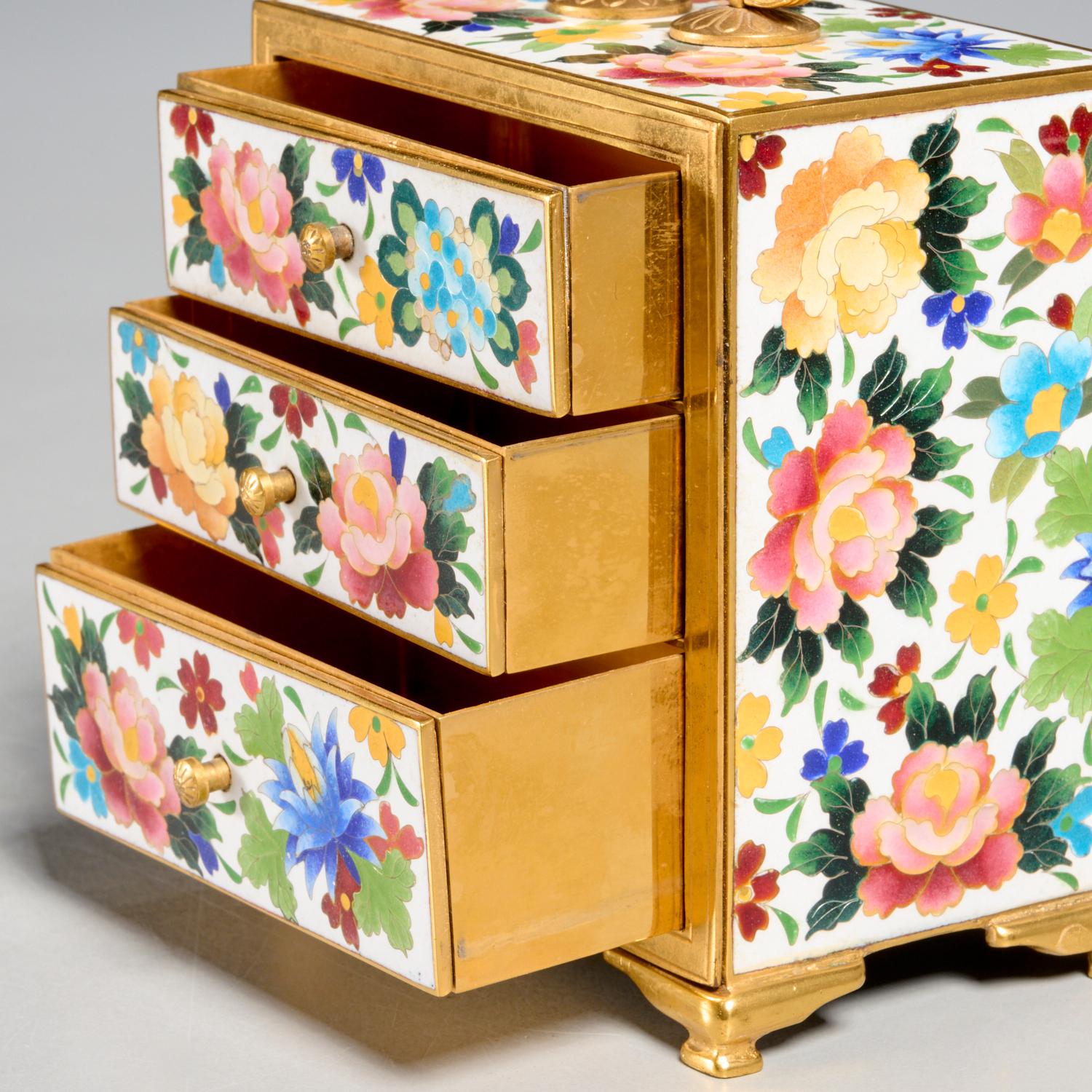 Giapponese Cassettiera a 3 cassetti in miniatura Cloisonné giapponese del tardo periodo Meji di Inaba Nanaho in vendita