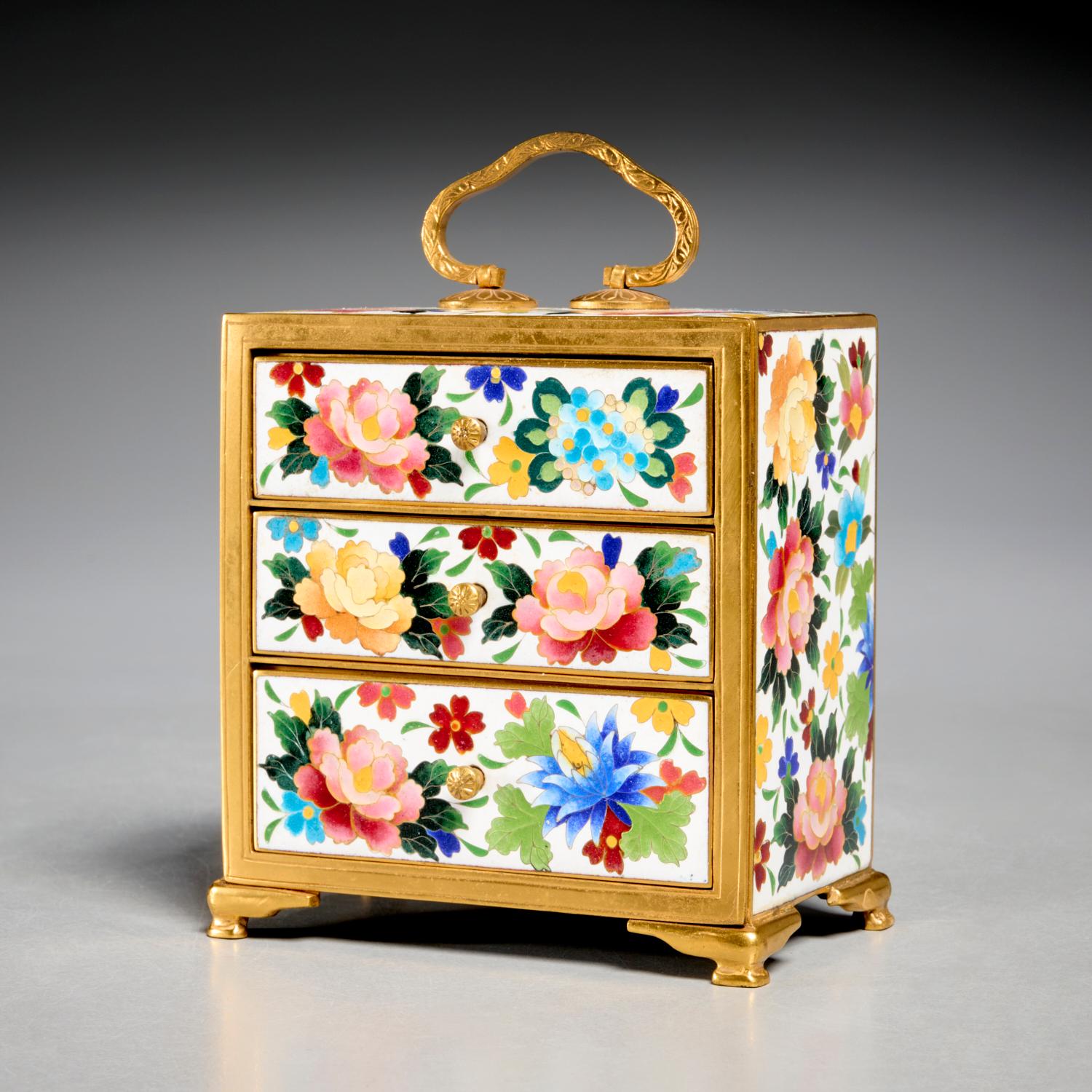 Cassettiera a 3 cassetti in miniatura Cloisonné giapponese del tardo periodo Meji di Inaba Nanaho in vendita 2