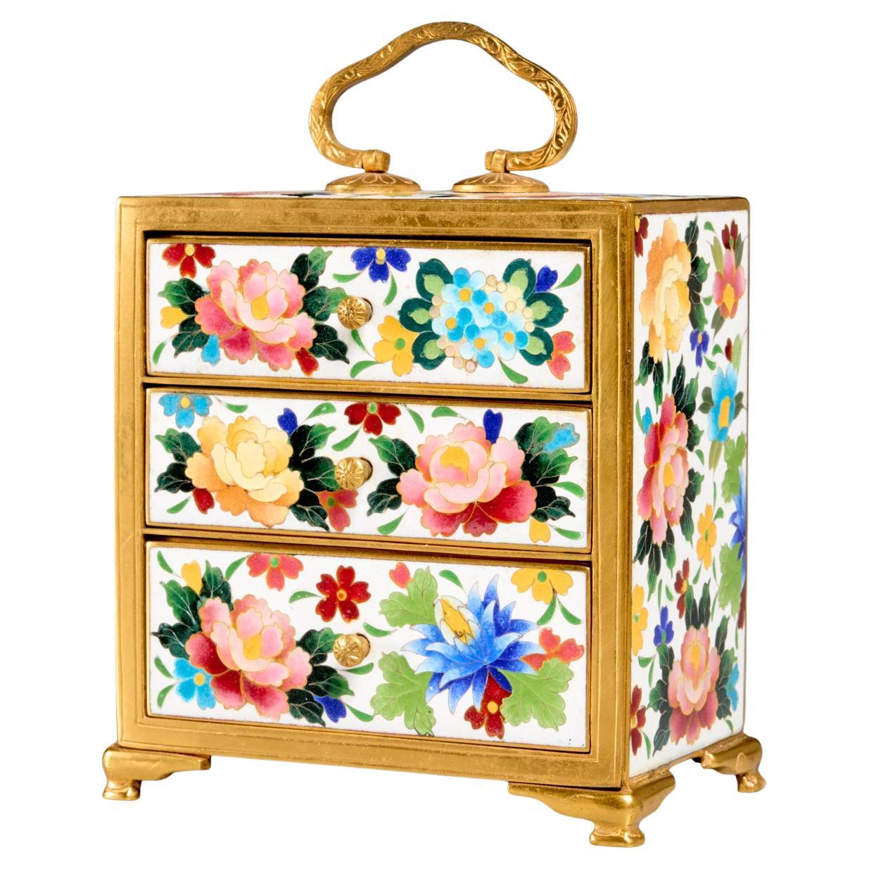 Cassettiera a 3 cassetti in miniatura Cloisonné giapponese del tardo periodo Meji di Inaba Nanaho in vendita