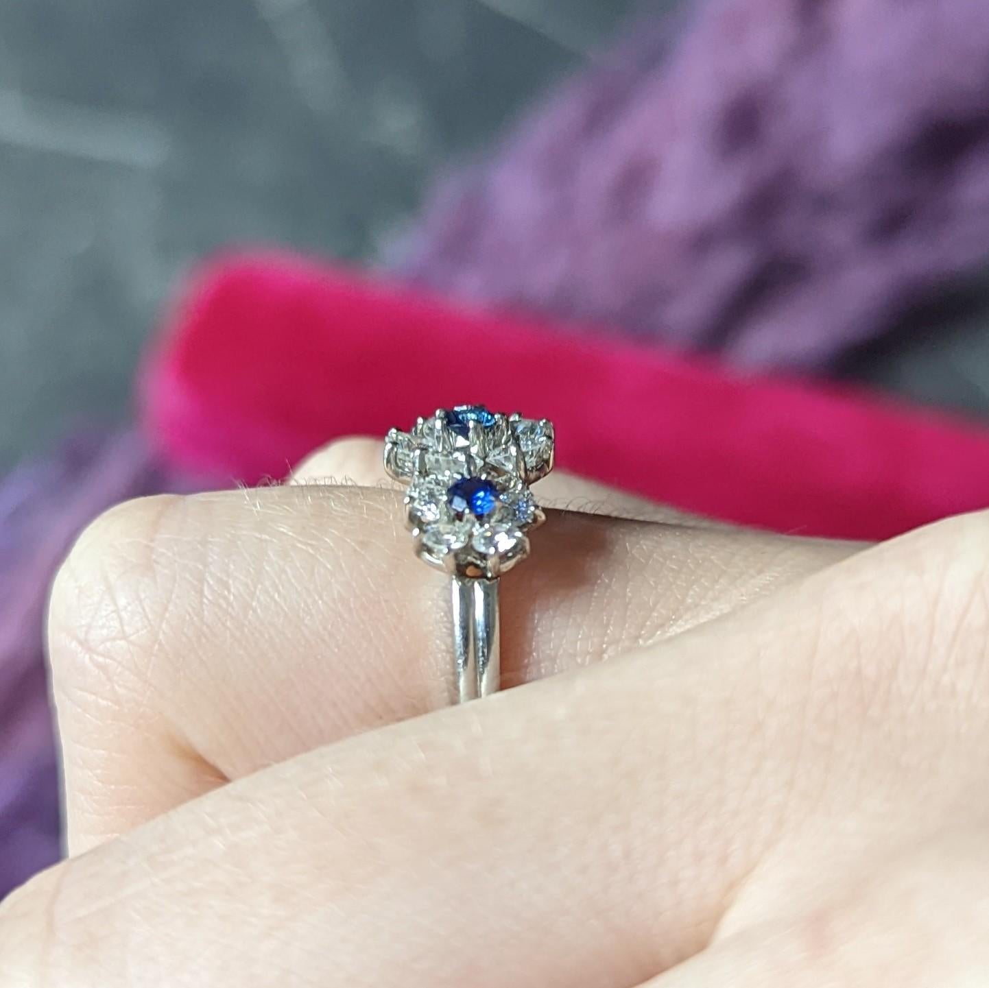 Vintage-Blumenring aus Platin mit 1,30 Karat Saphir und Diamant, späte Mitte des Jahrhunderts 6