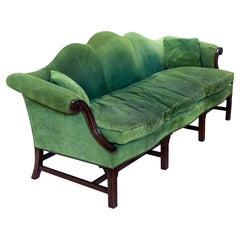 1970's Henredon Aged Forest Green Pigskin Leather Chippendale Sofa