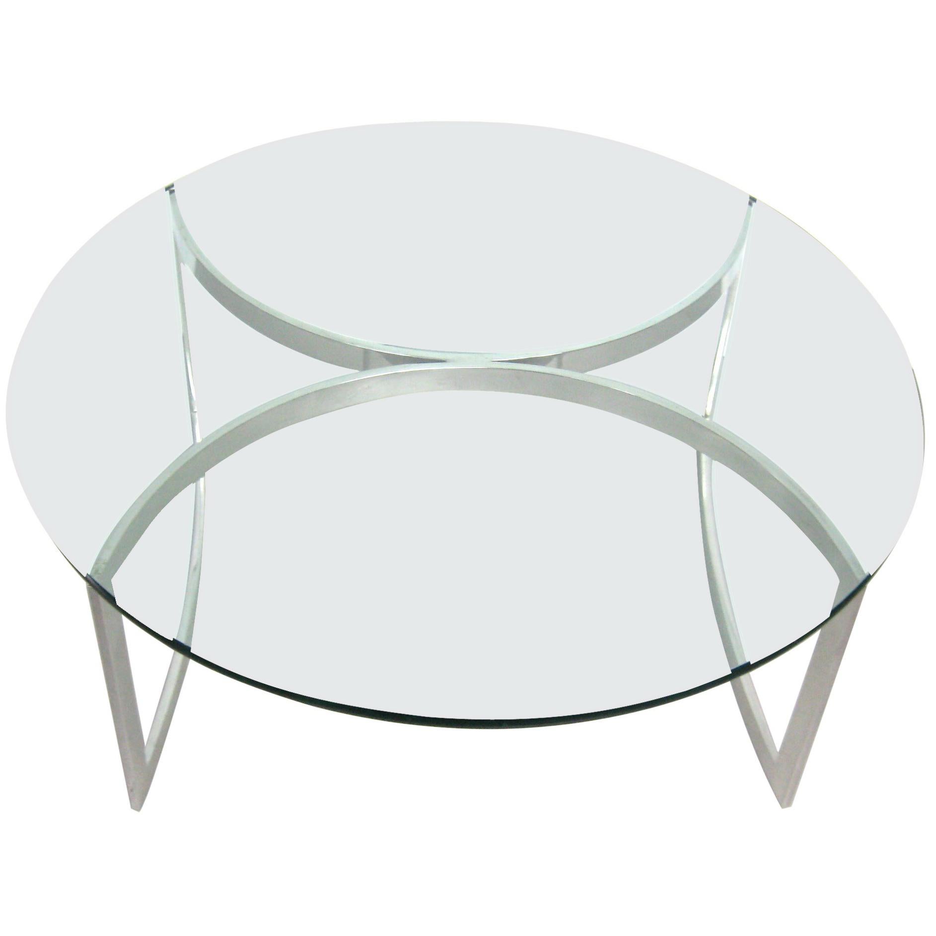 Late Mid-Century Modern 1970s Stainless Steel Round Glass Top Coffee Table