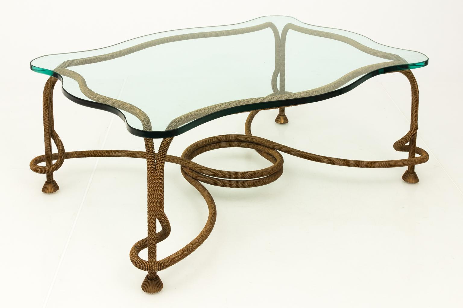 Late Mid-Century Modern Bronze Coiled Shaped Coffee Table with Glass Top 2