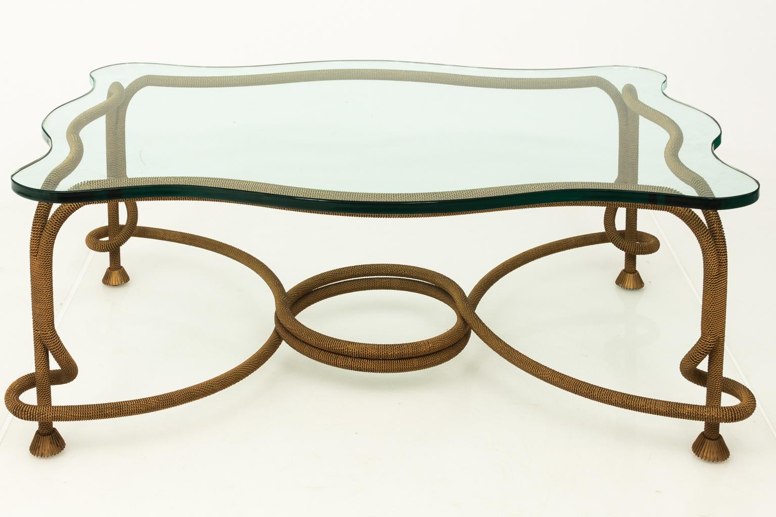 Late Mid-Century Modern Bronze Coiled Shaped Coffee Table with Glass Top 5