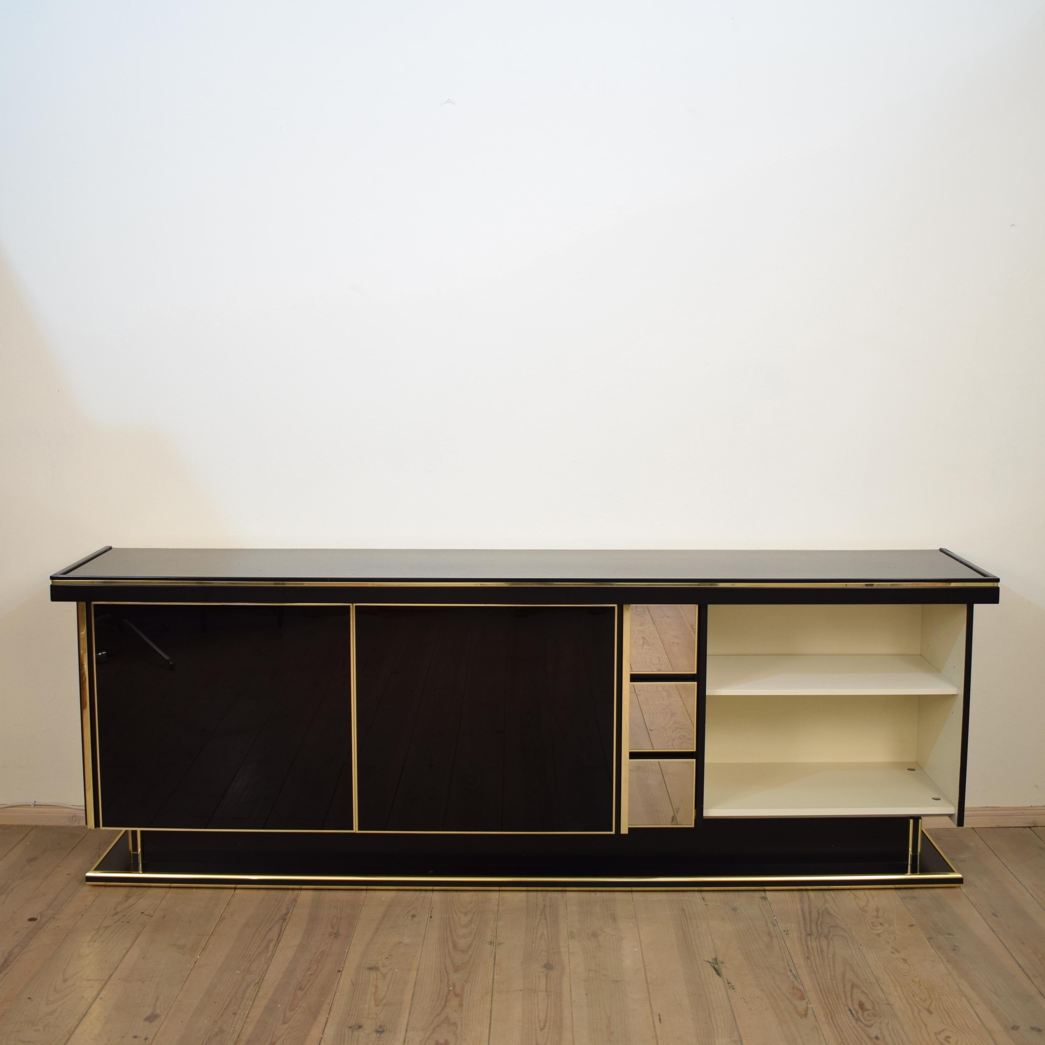 20th Century Late Mid-Century Modern Italian Black Lacquered and Brass Sideboard, circa 1980