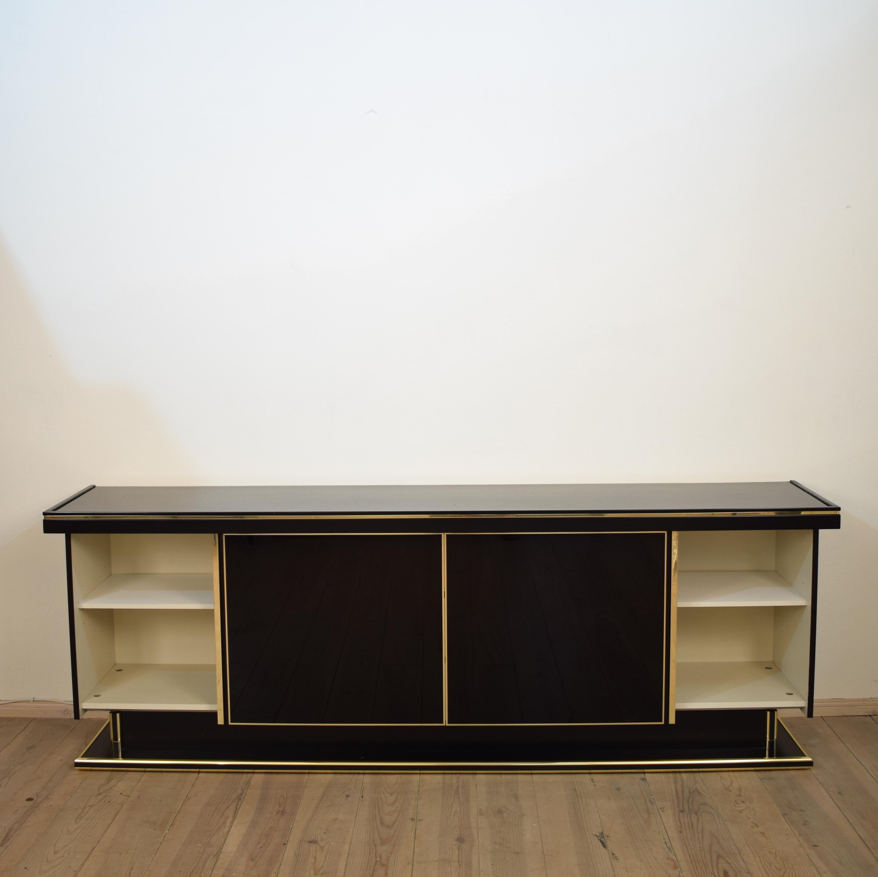 Late Mid-Century Modern Italian Black Lacquered and Brass Sideboard, circa 1980 2