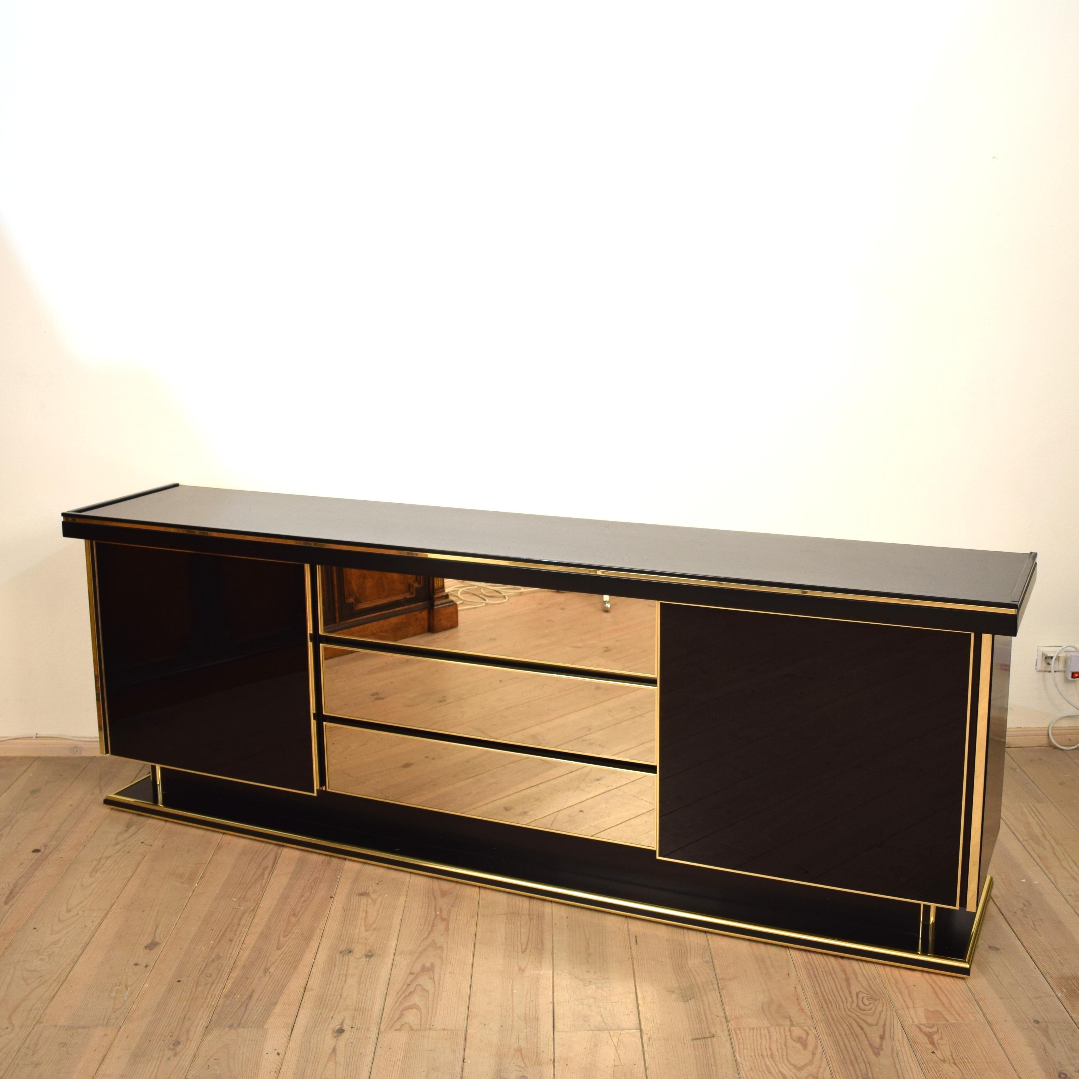 Late Mid-Century Modern Italian Black Lacquered and Brass Sideboard, circa 1980 4