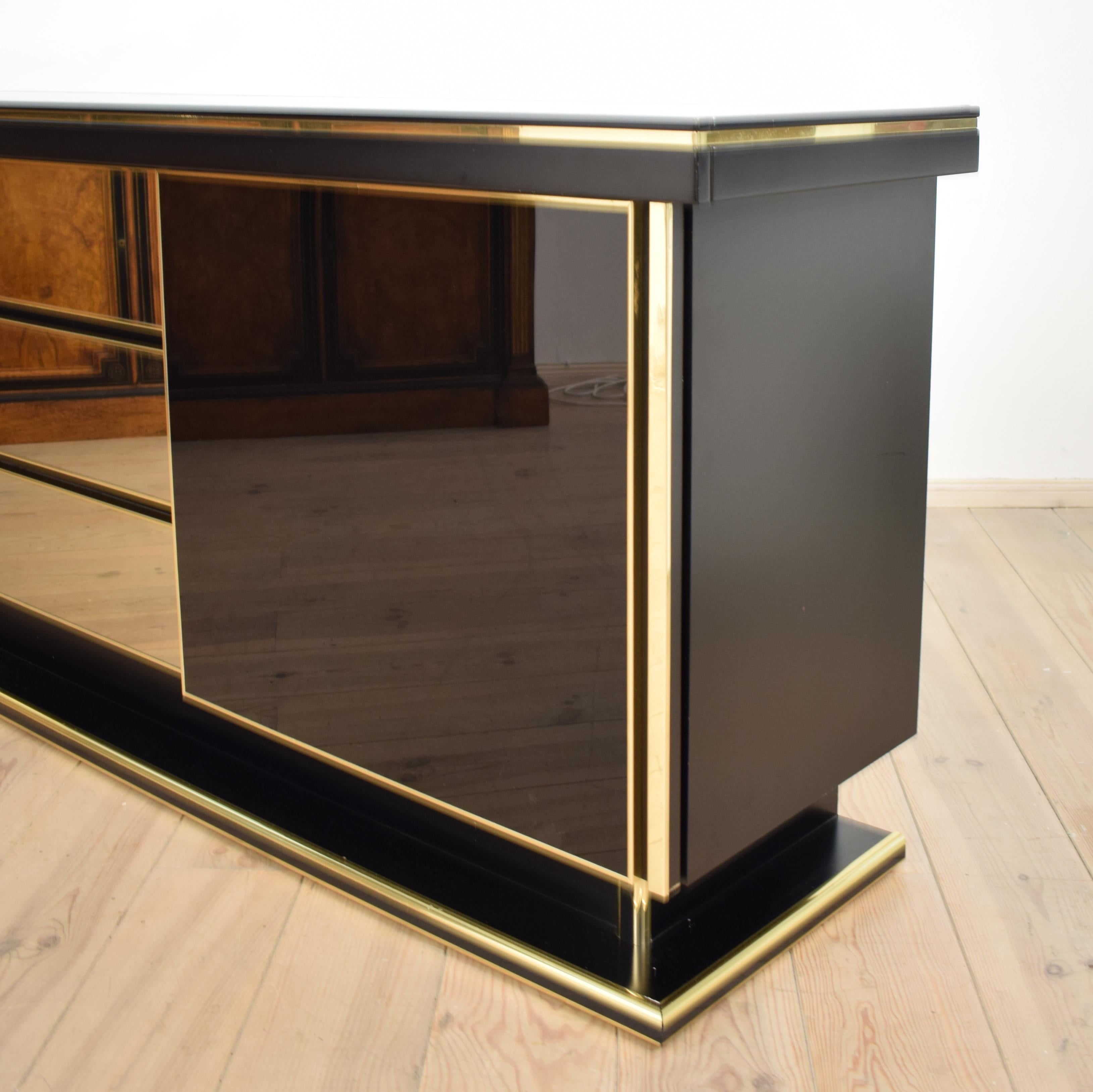 Late Mid-Century Modern Italian Black Lacquered and Brass Sideboard, circa 1980 5