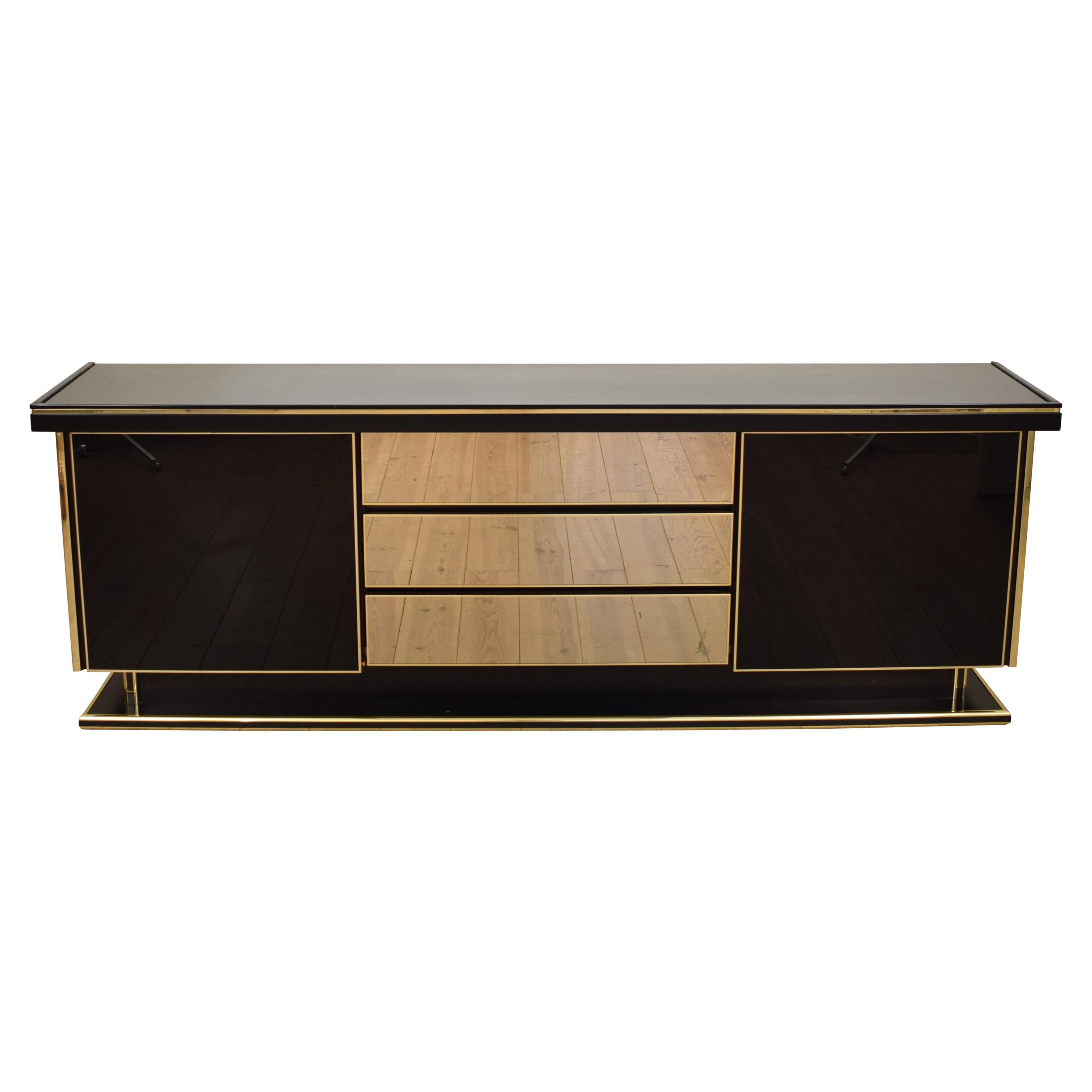 Late Mid-Century Modern Italian Black Lacquered and Brass Sideboard, circa 1980