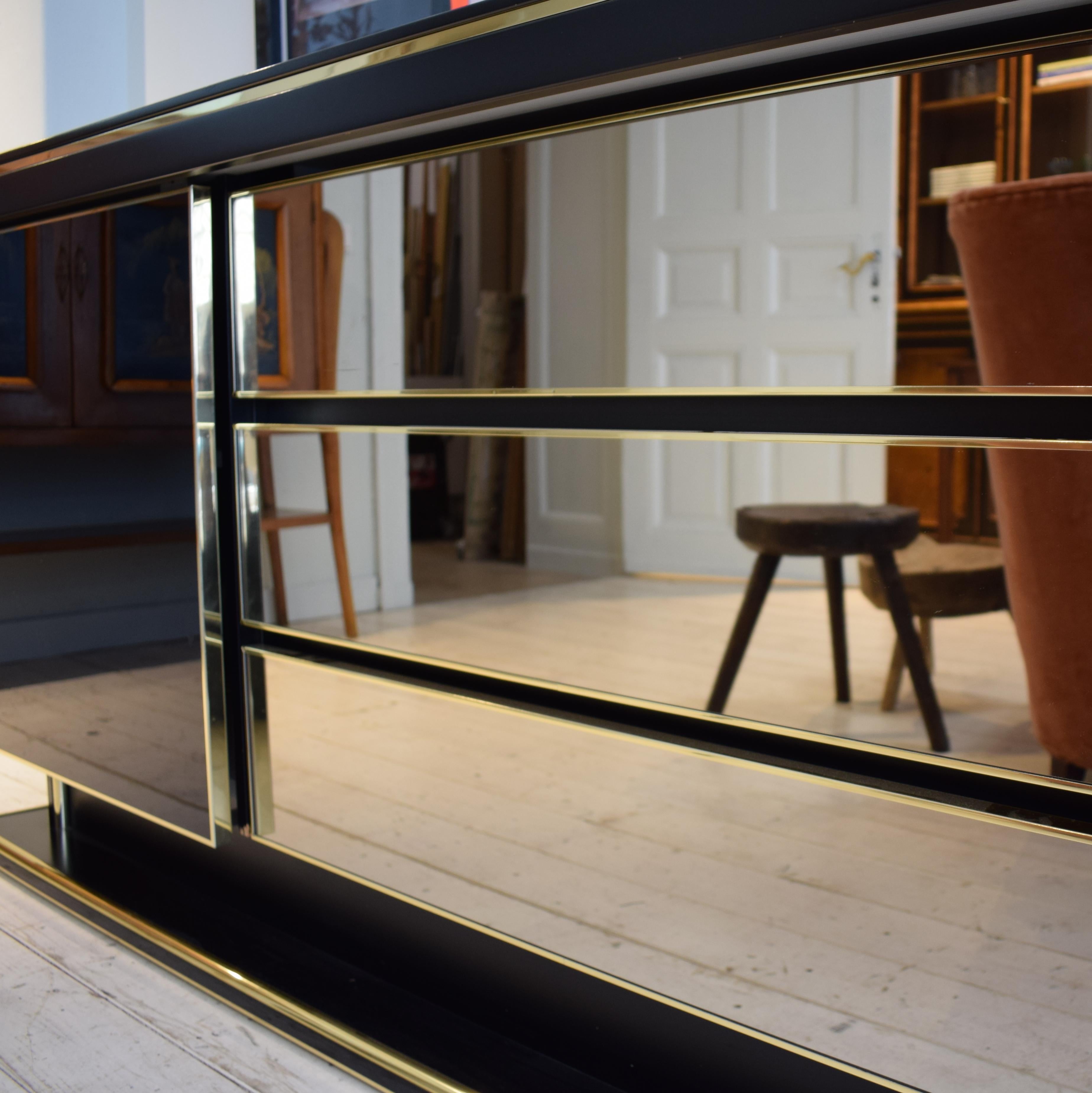 Late Mid-Century Modern Italian Black Lacquered and Brass Sideboard, circa 1980 15