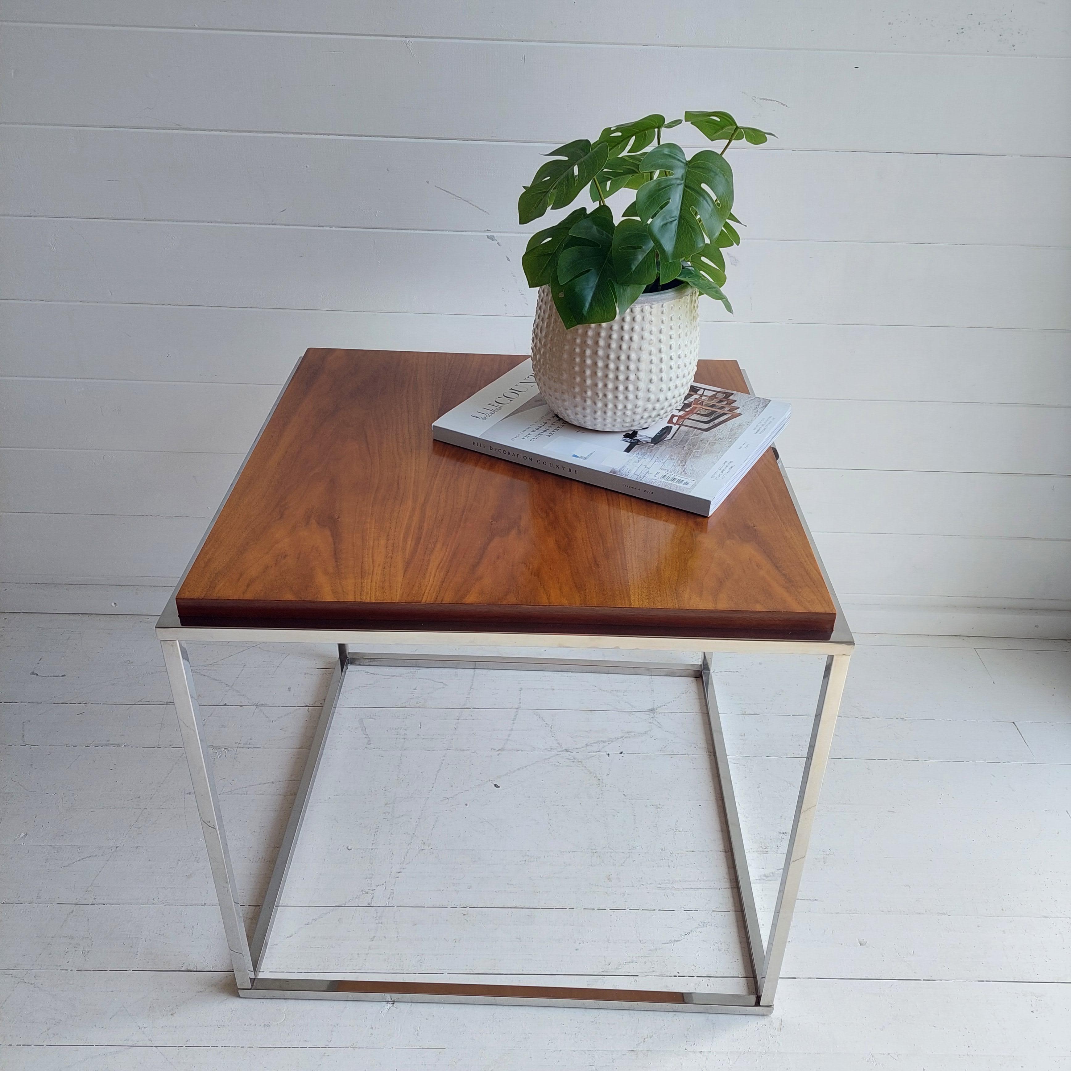 Bauhaus Late Mid century modernist Teak And Chrome  Cube Coffee end occasional Table