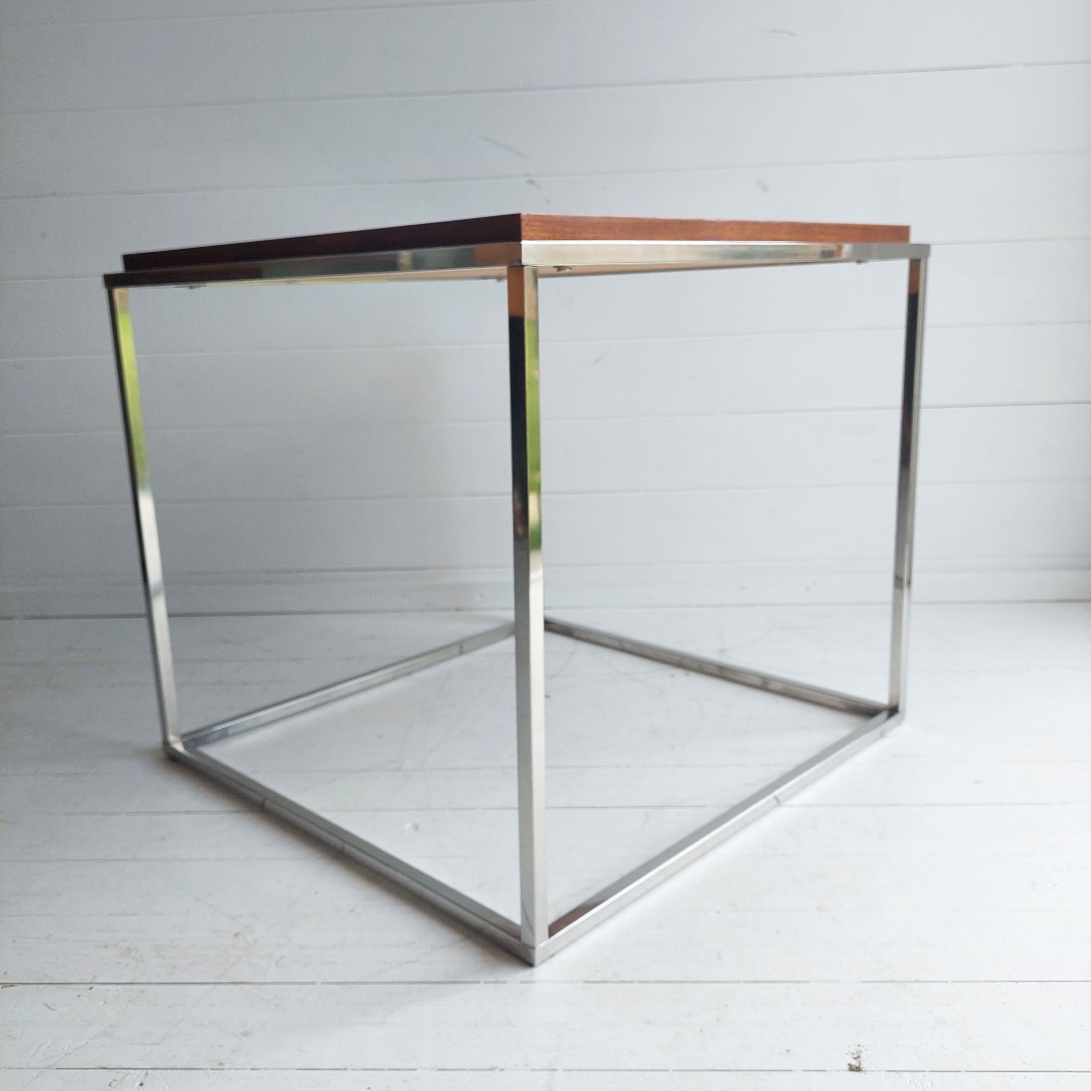 European Late Mid century modernist Teak And Chrome  Cube Coffee end occasional Table