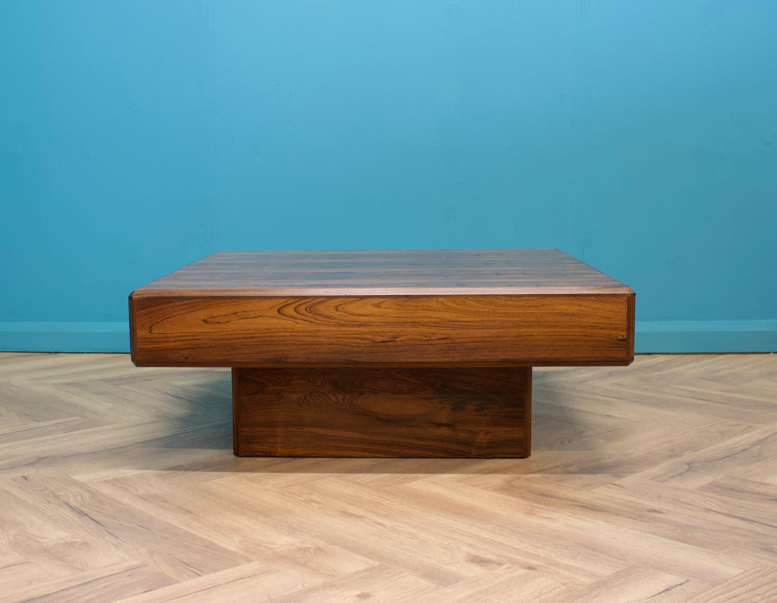 Late Mid Century Rosewood Square Coffee Table by Howard Keith for Heals, 1970s In Good Condition In South Shields, GB