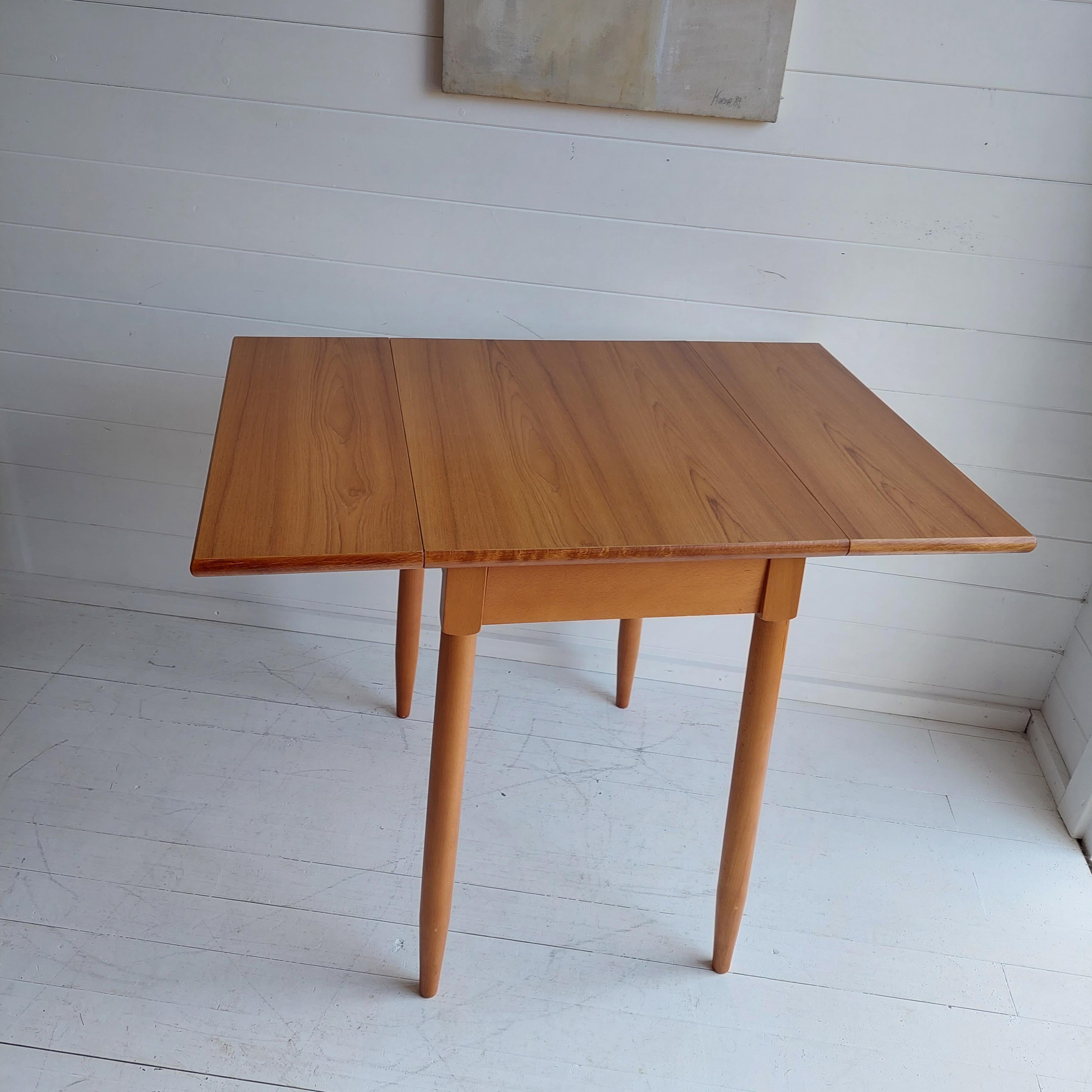 European Late Mid-Century Wood Effect Laminate Drop Leaf Kitchen Dining Table