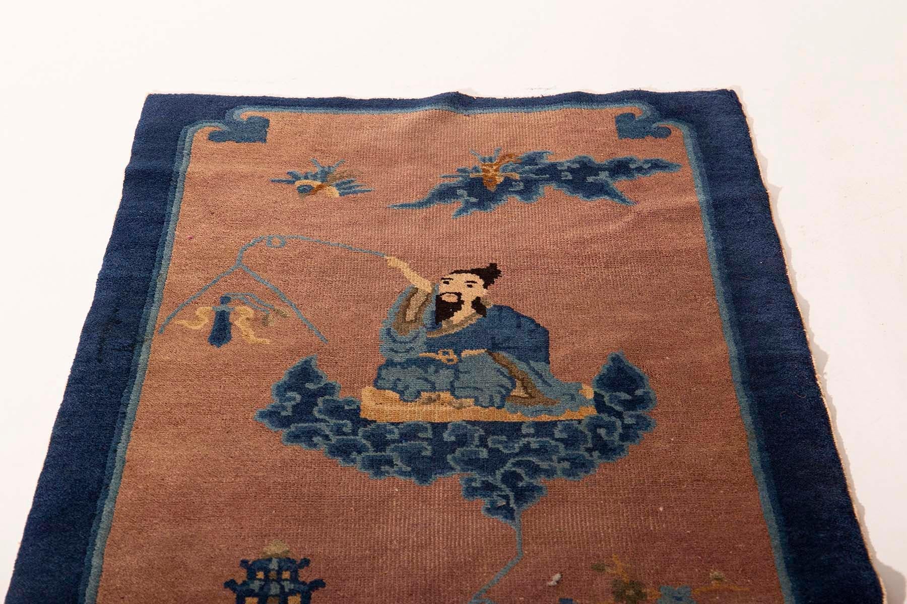 Chinese Late Ming c.a Antique Carpet with emperor on clouds For Sale