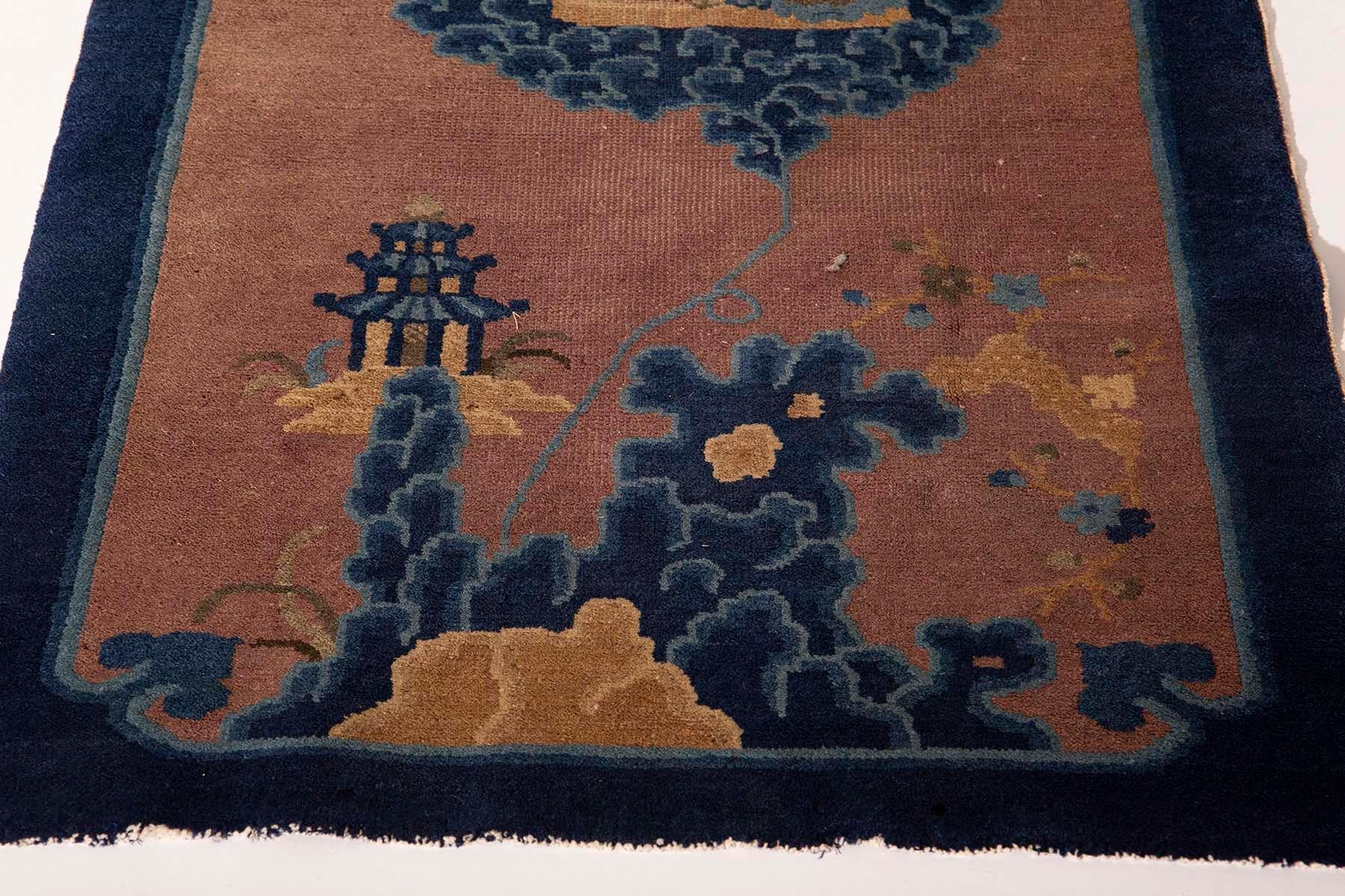 Hand-Knotted Late Ming c.a Antique Carpet with emperor on clouds For Sale