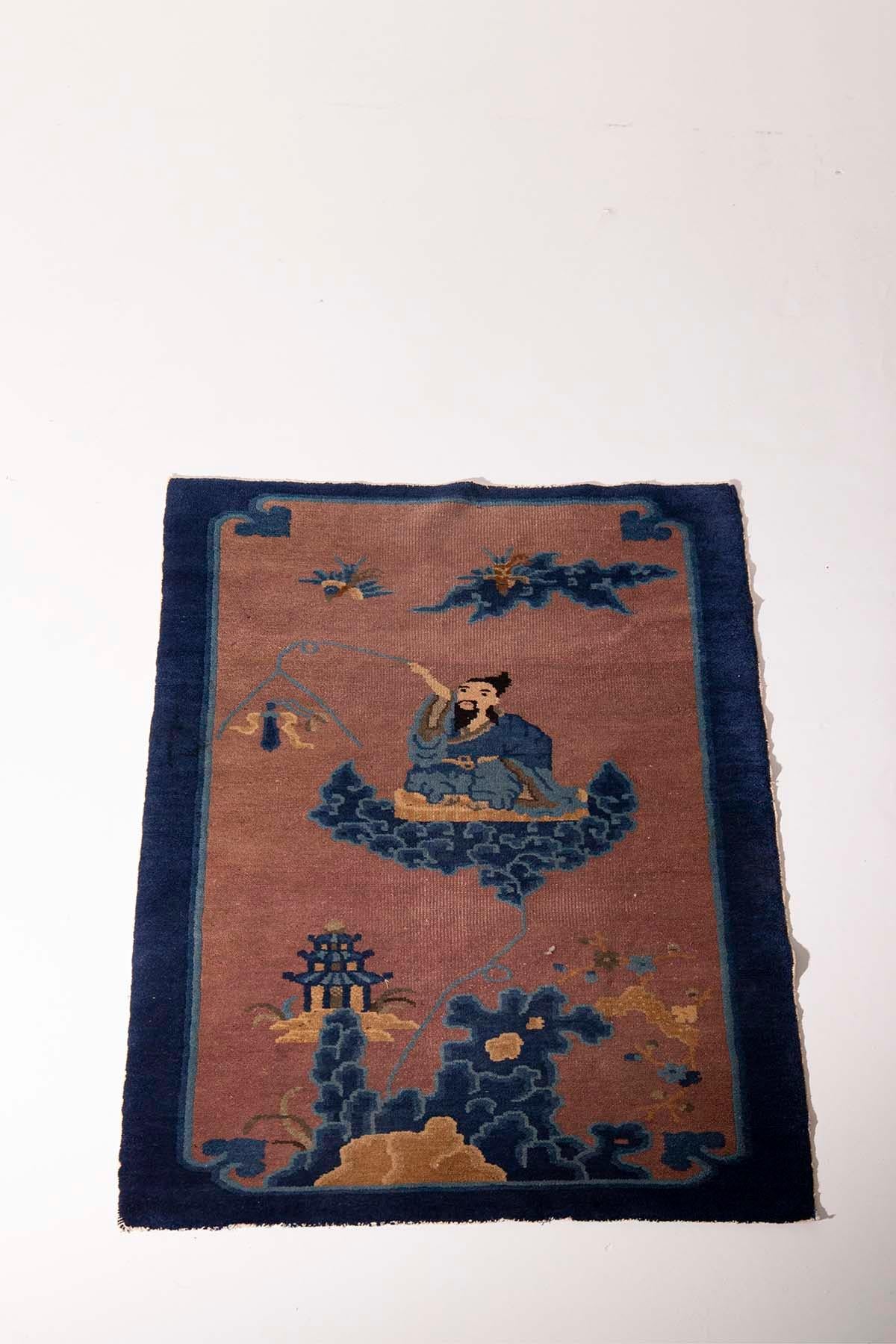 Early 18th Century Late Ming c.a Antique Carpet with emperor on clouds For Sale