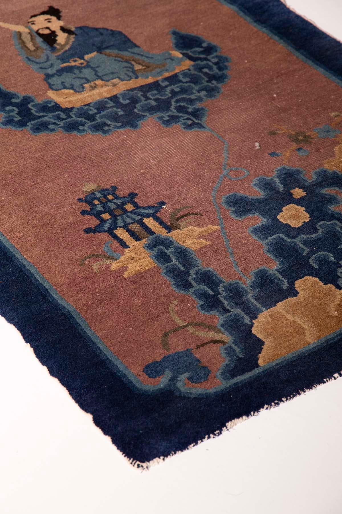 Wool Late Ming c.a Antique Carpet with emperor on clouds For Sale