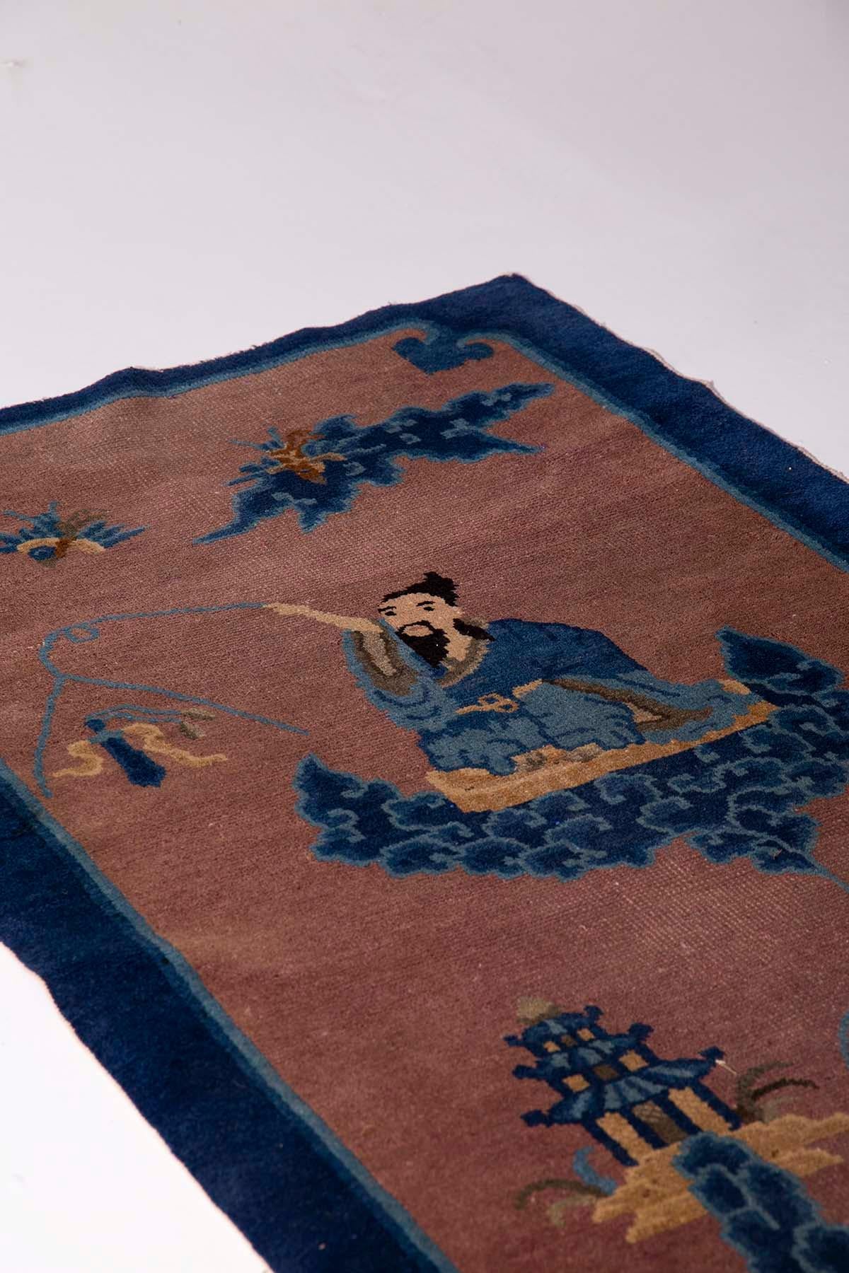 Late Ming c.a Antique Carpet with emperor on clouds For Sale 2