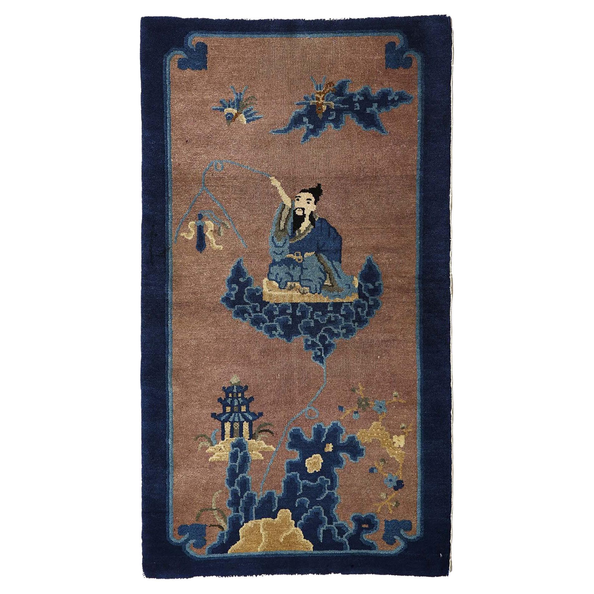 Late Ming c.a Antique Carpet with emperor on clouds For Sale