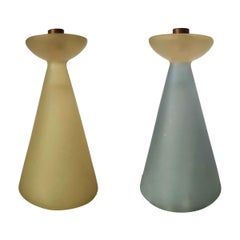 Vintage Late Modernist Frosted Colored Lucite Candlestick Holder, Pair