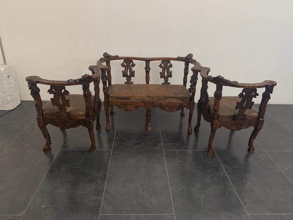Late Neo Renaissance Living Room Set, Set of 3 In Good Condition For Sale In Montelabbate, PU