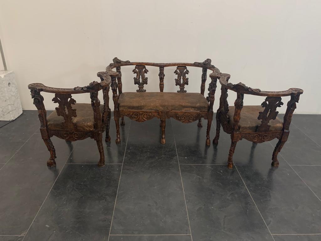 Ensemble de salon néo-renaissance tardive, lot de 3 Bon état - En vente à Montelabbate, PU