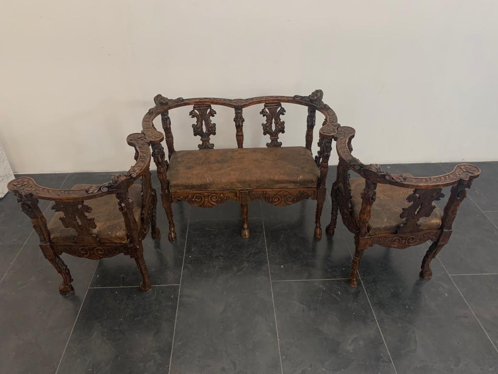 19th Century Late Neo Renaissance Living Room Set, Set of 3 For Sale