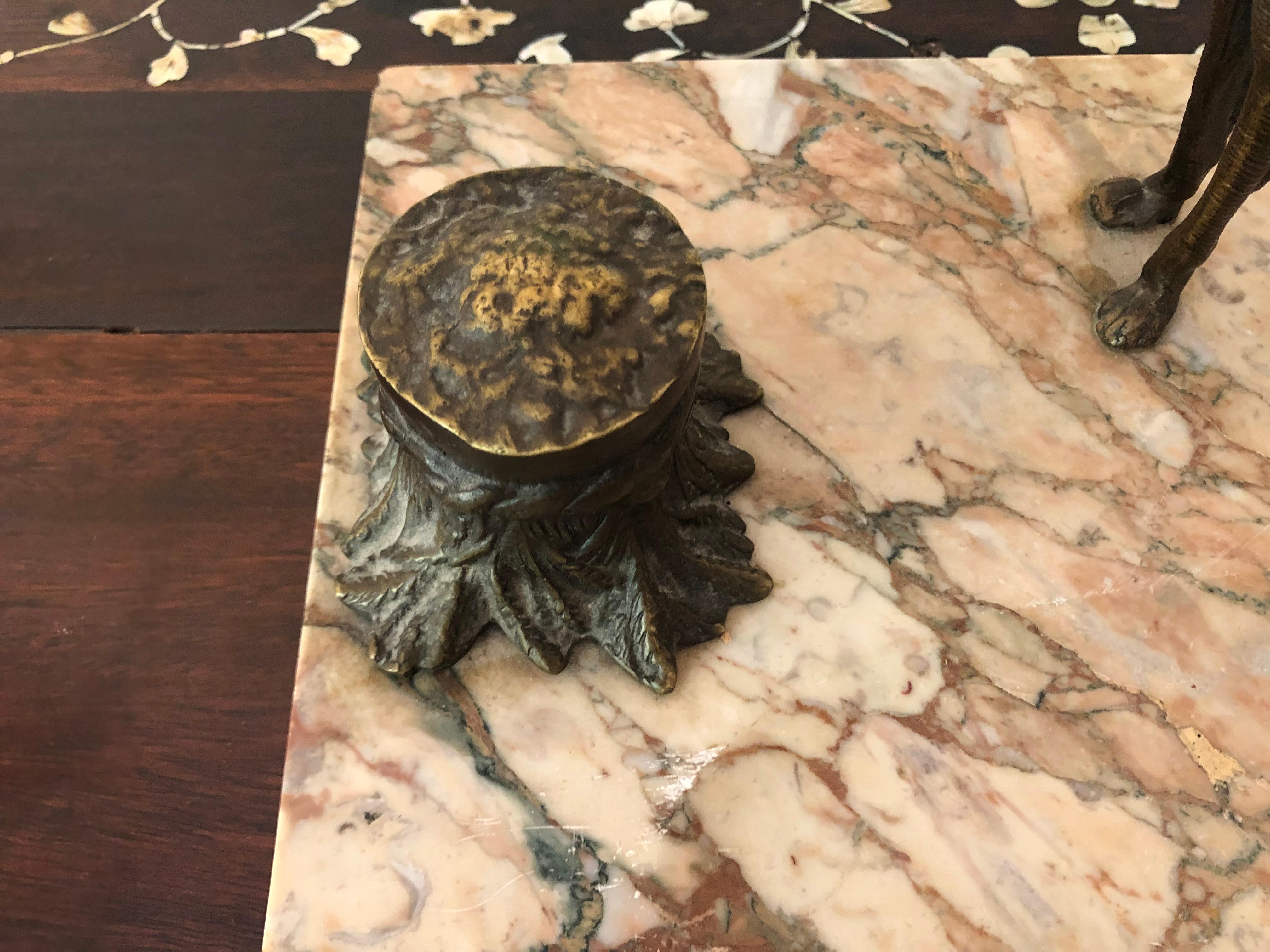 Late 19th Century Bronze and Marble Ink Stand with Dog In Good Condition In Toronto, CA