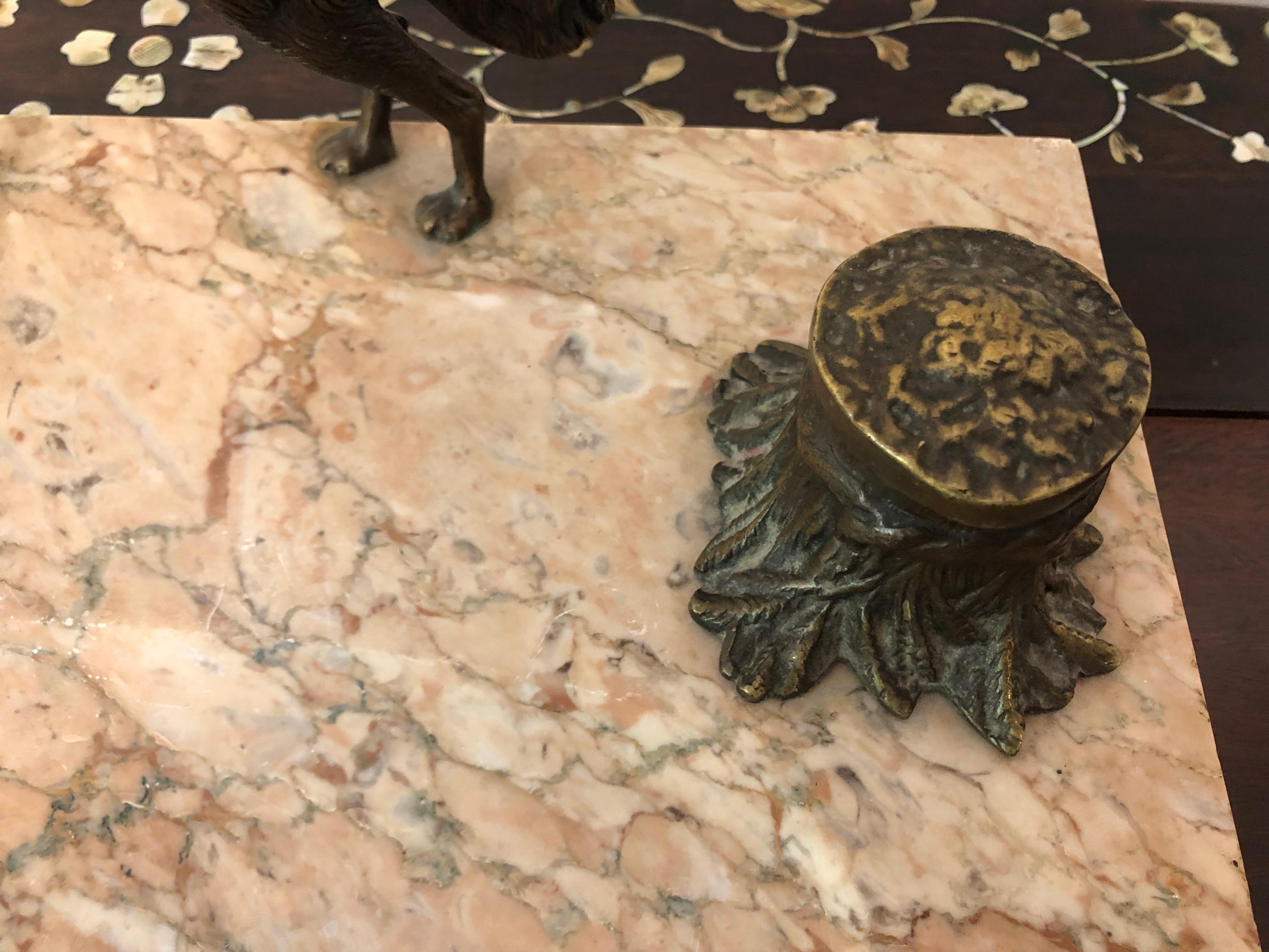 Late 19th Century Bronze and Marble Ink Stand with Dog 1