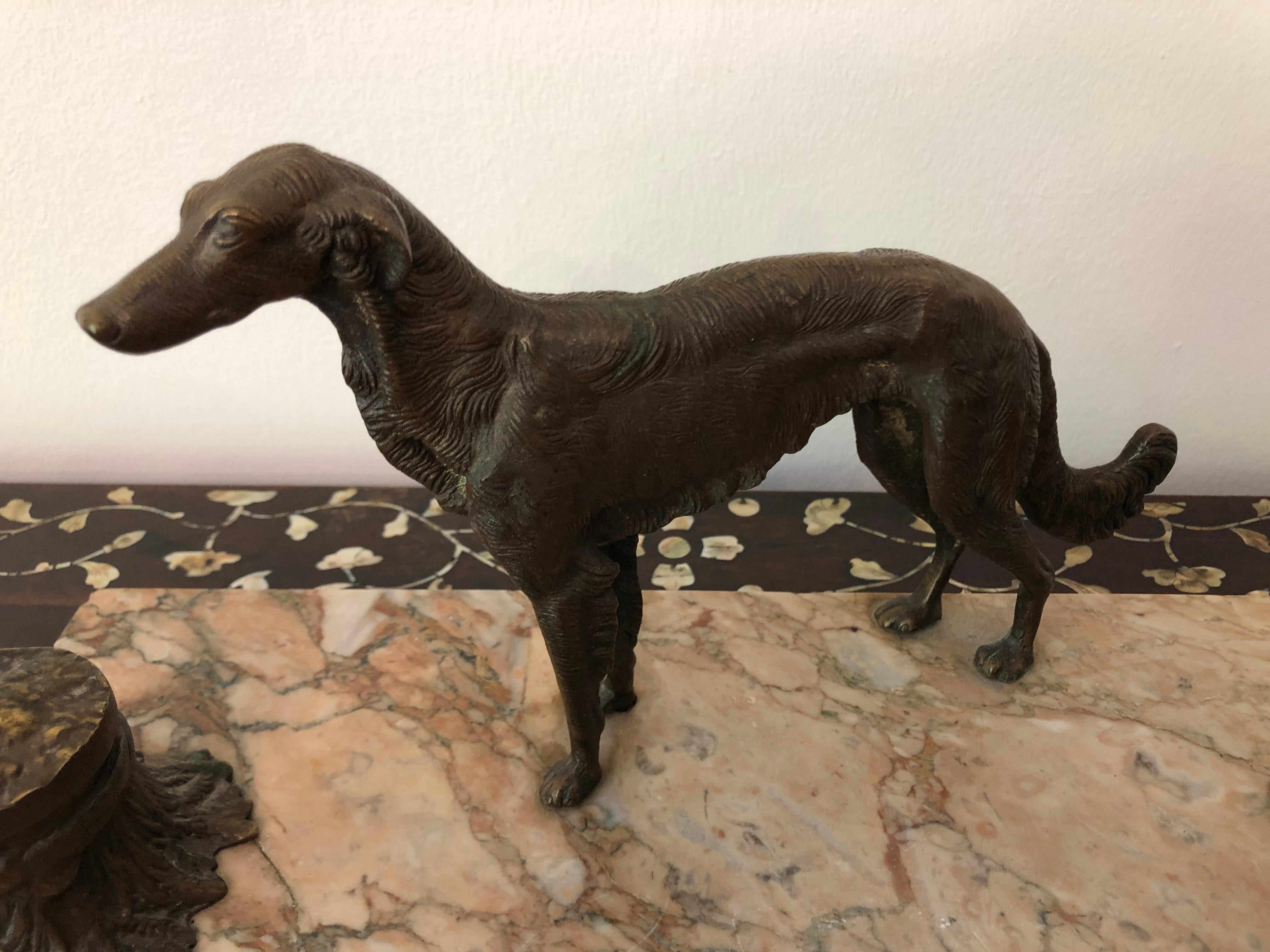 Late 19th Century Bronze and Marble Ink Stand with Dog 4