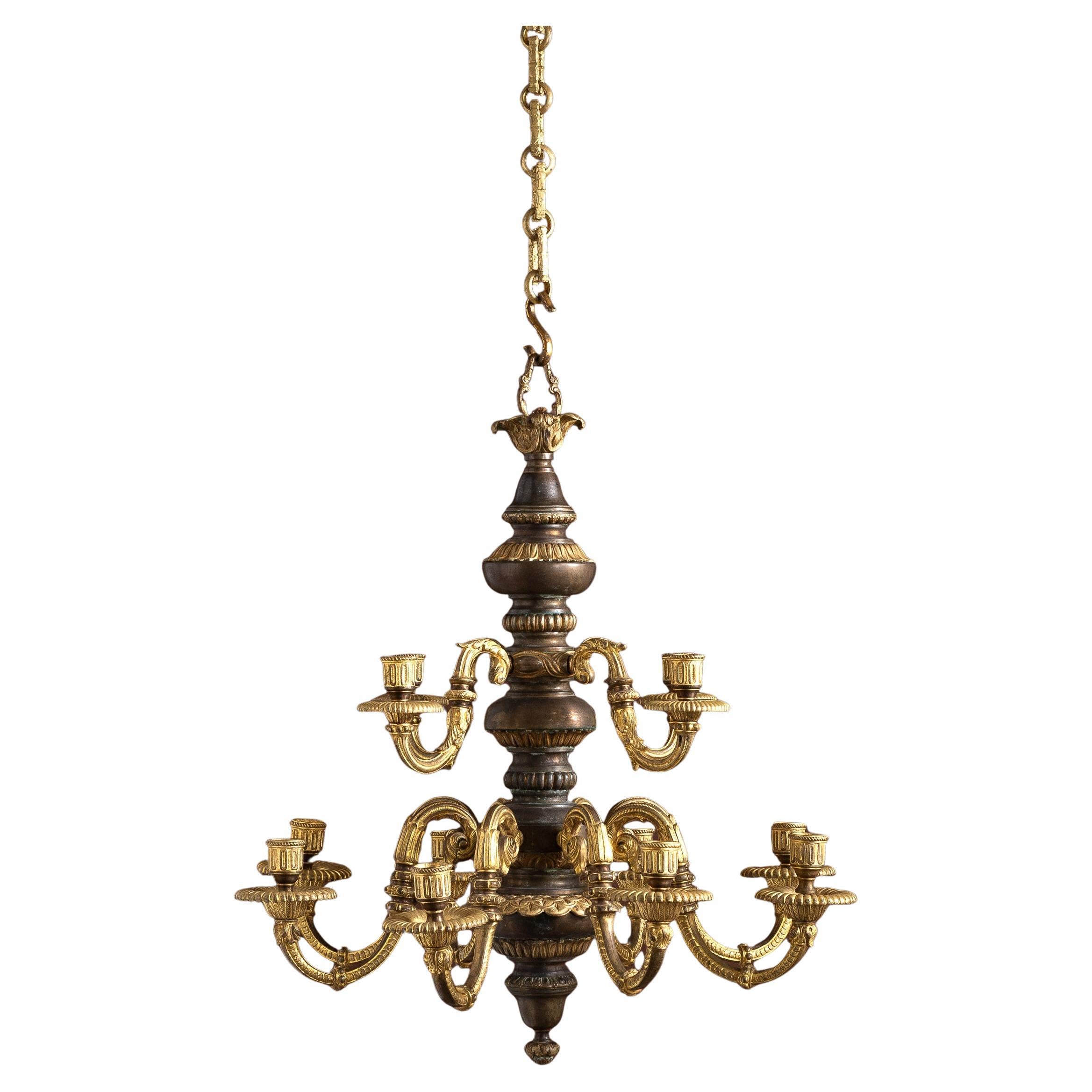Lampadario francese in bronzo dorato di fine Ottocento