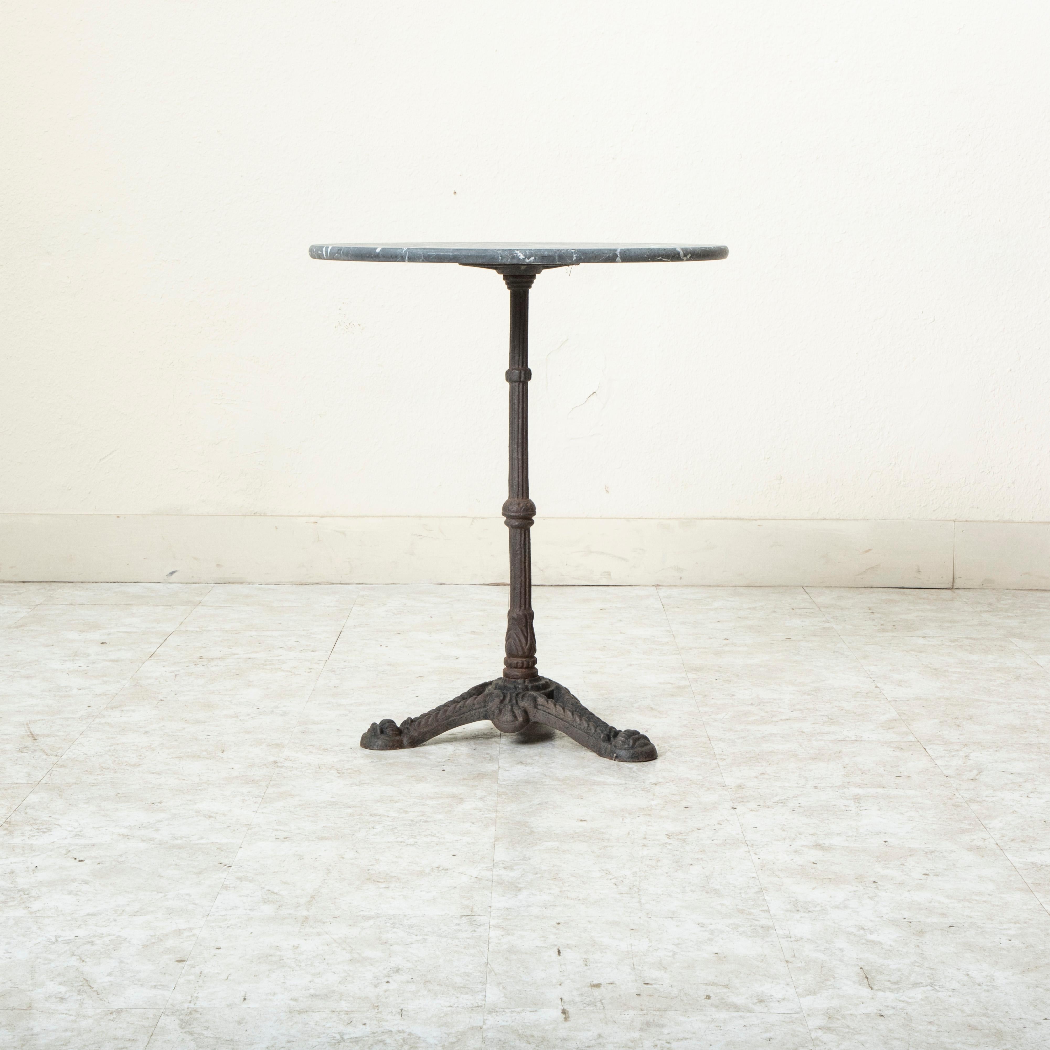 Late Nineteenth Century French Round Iron and Marble Bistro Table or Cafe Table In Good Condition In Fayetteville, AR