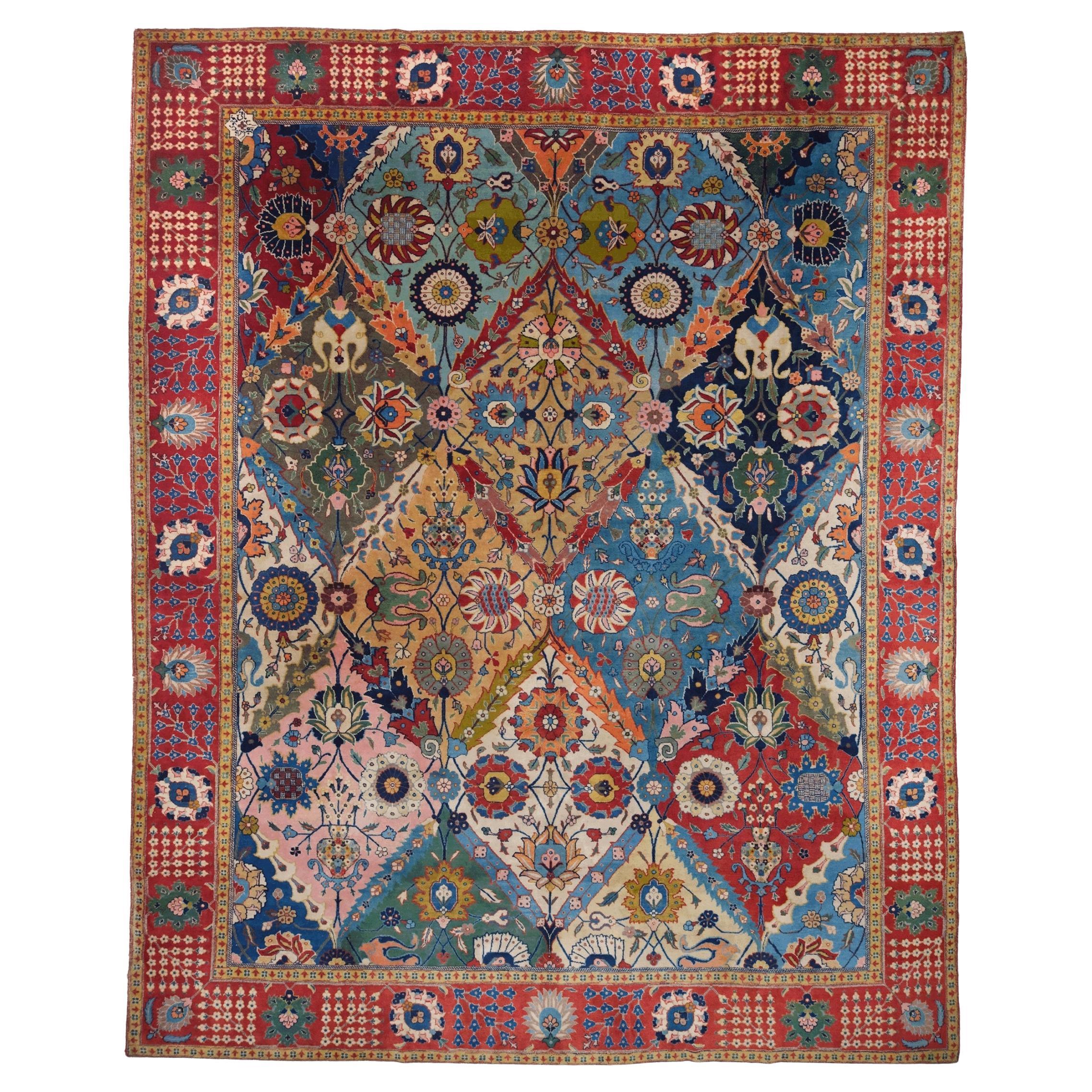 Late of 19th Century Antique Benlian Tebriz Carpet