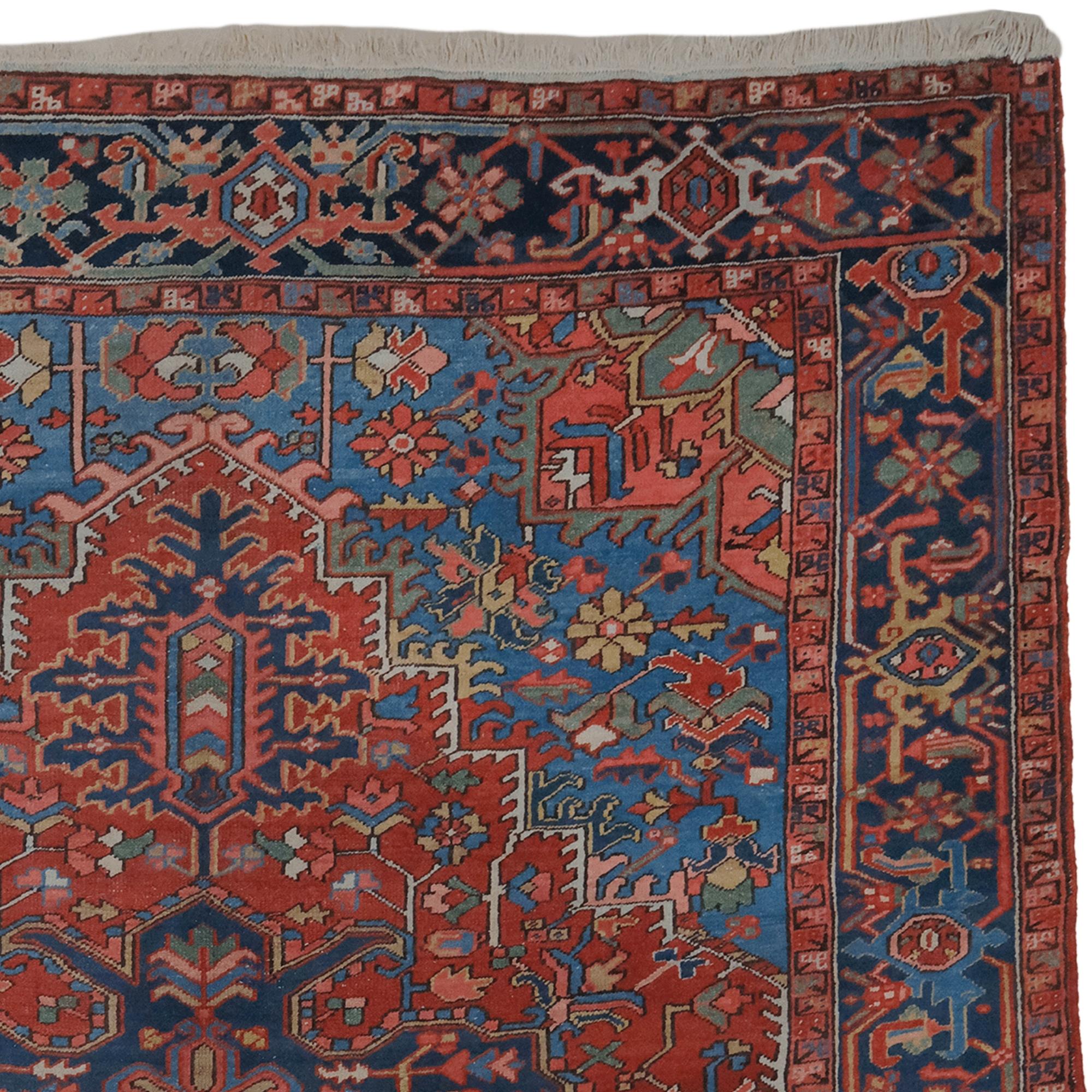 Hand-Woven Late of 19th Century Antique Heriz Carpet For Sale