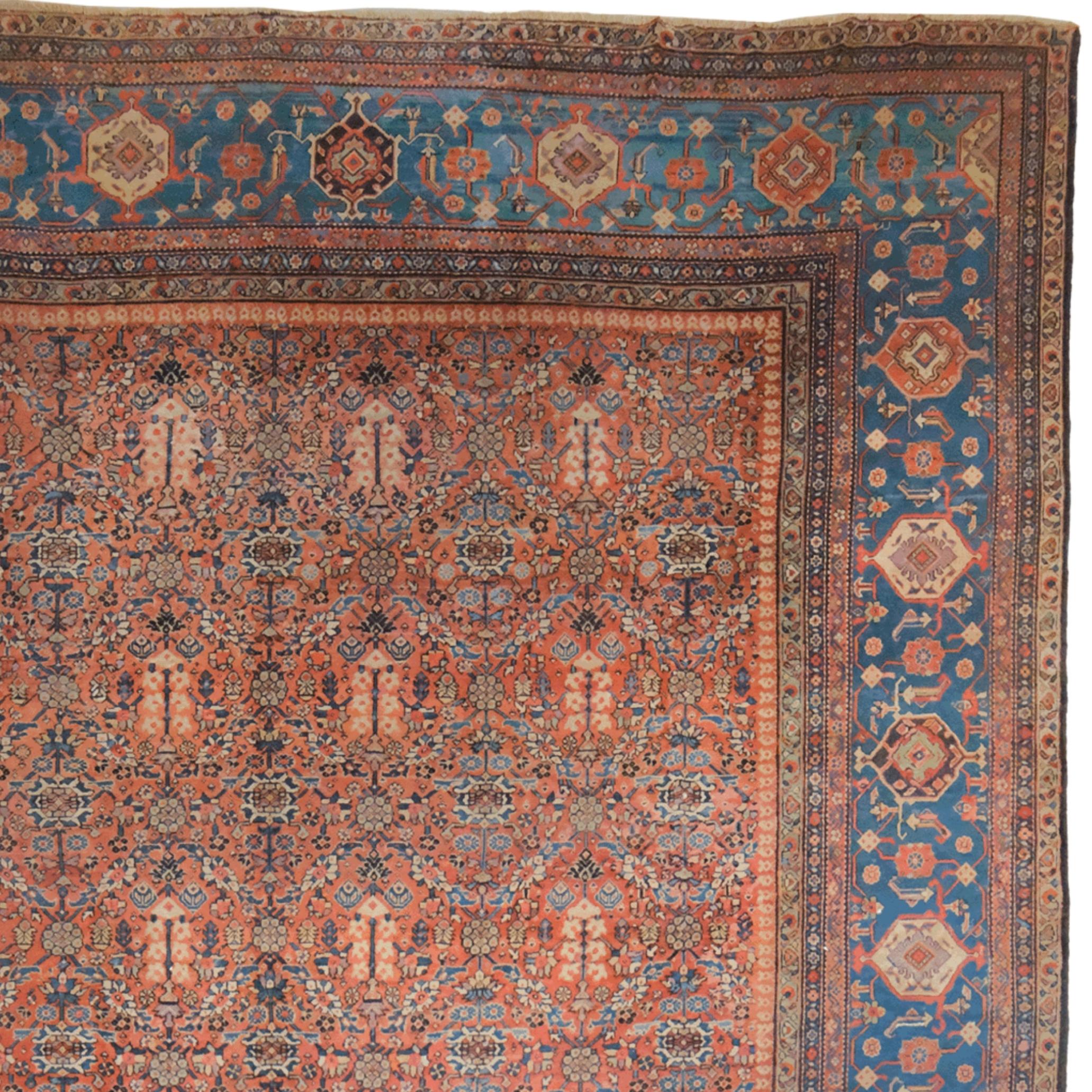 Hand-Woven Late of 19th Century Antique Mahal Carpet For Sale
