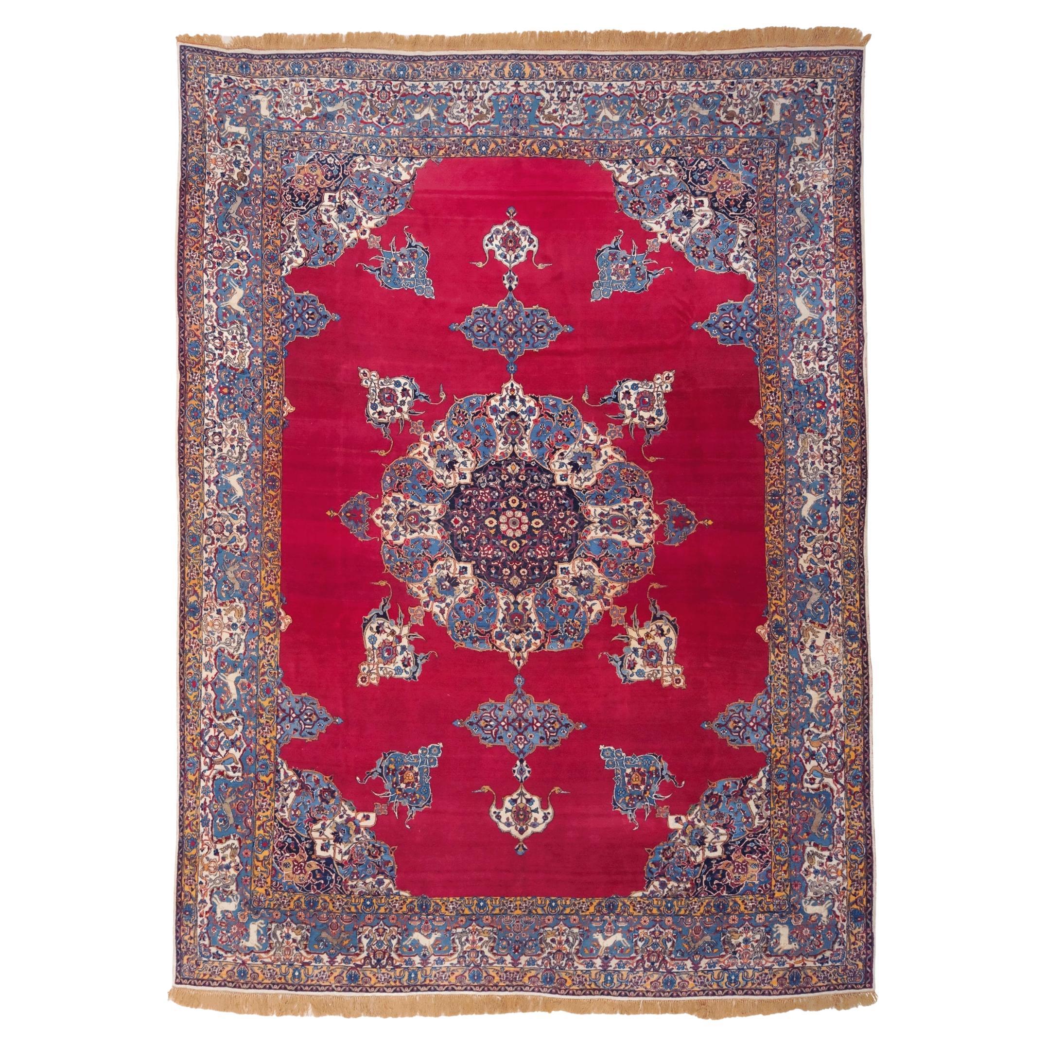 Late of 19th Century Antique Tehran Carpet For Sale