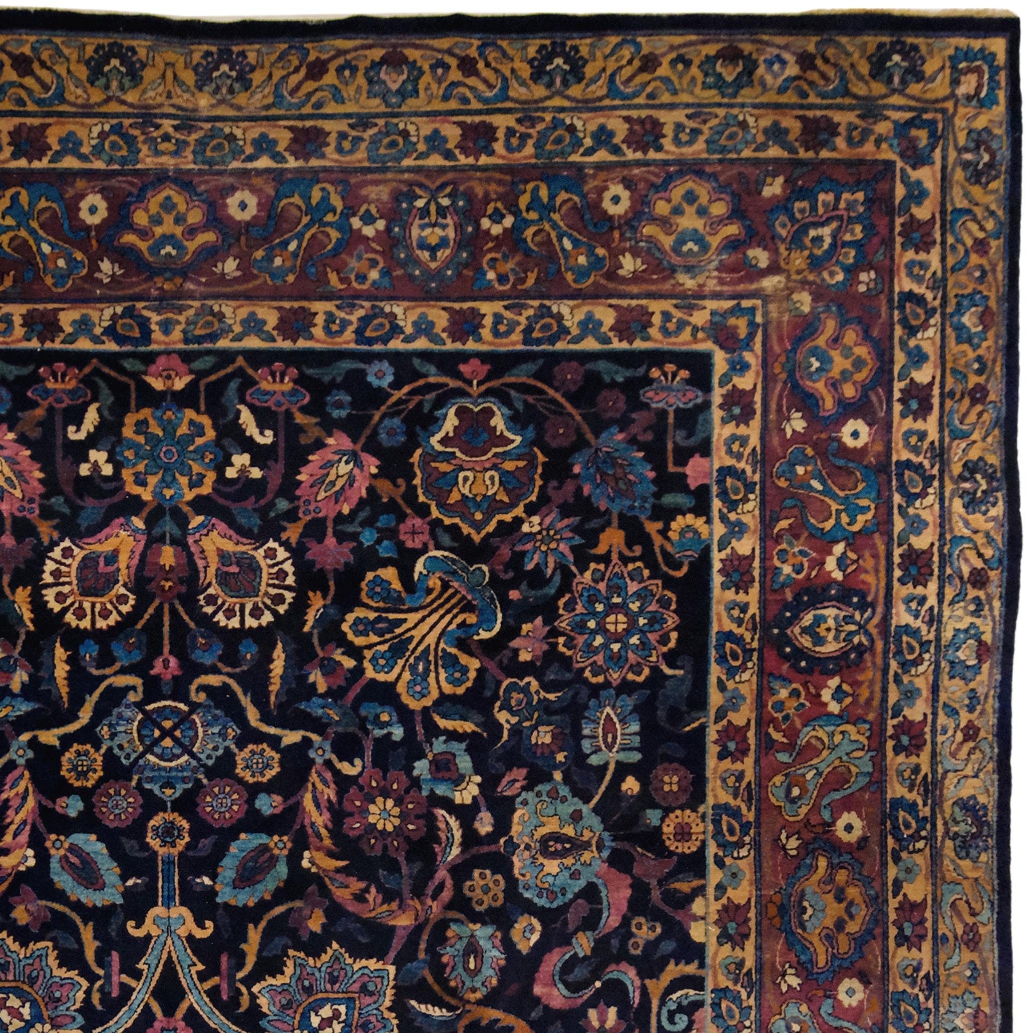 Hand-Woven Late of 19th Century Antique Yezd Carpet For Sale