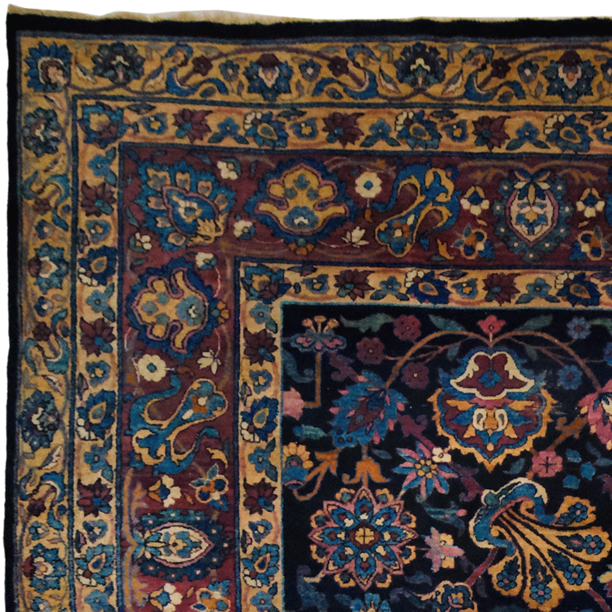 Wool Late of 19th Century Antique Yezd Carpet For Sale