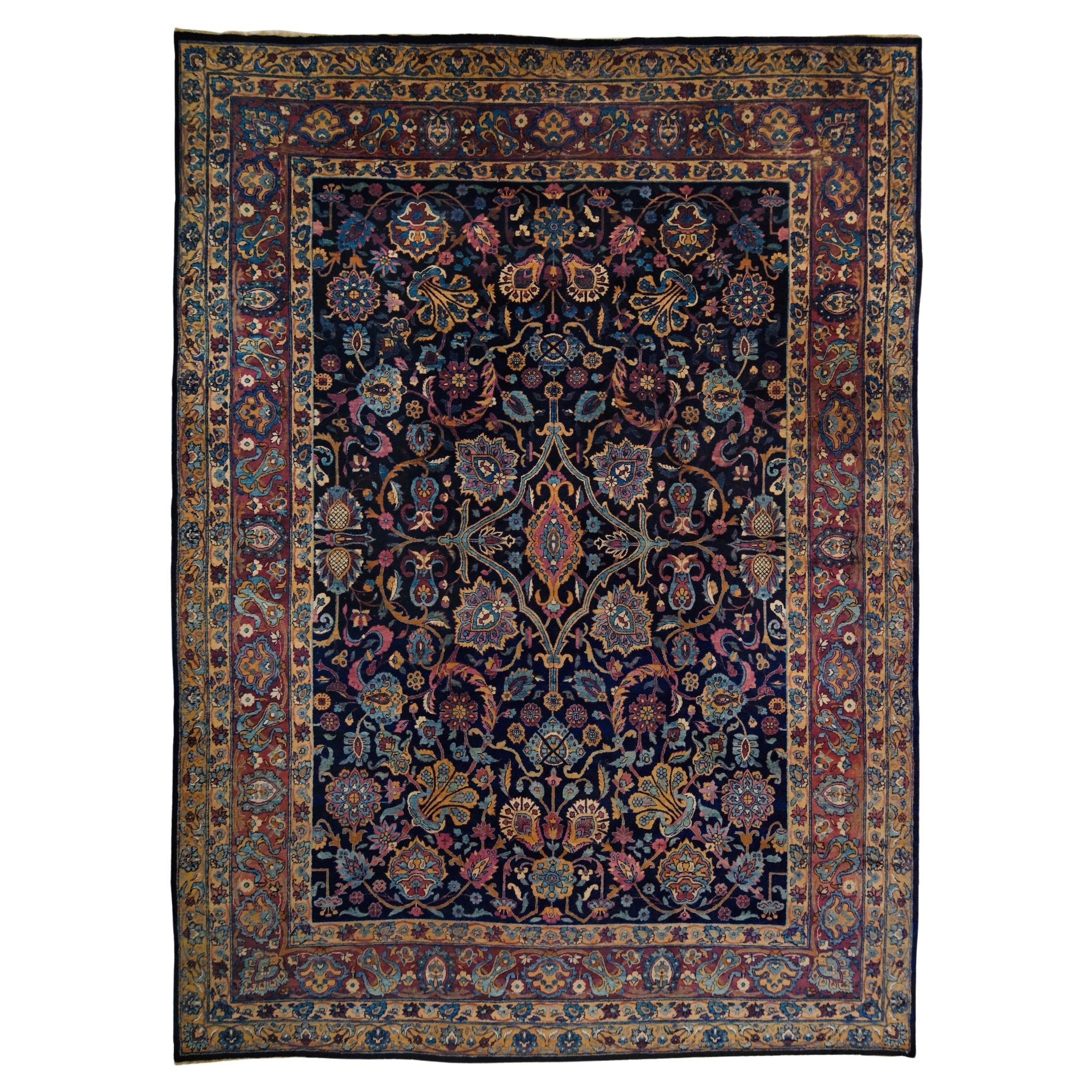 Late of 19th Century Antique Yezd Carpet For Sale